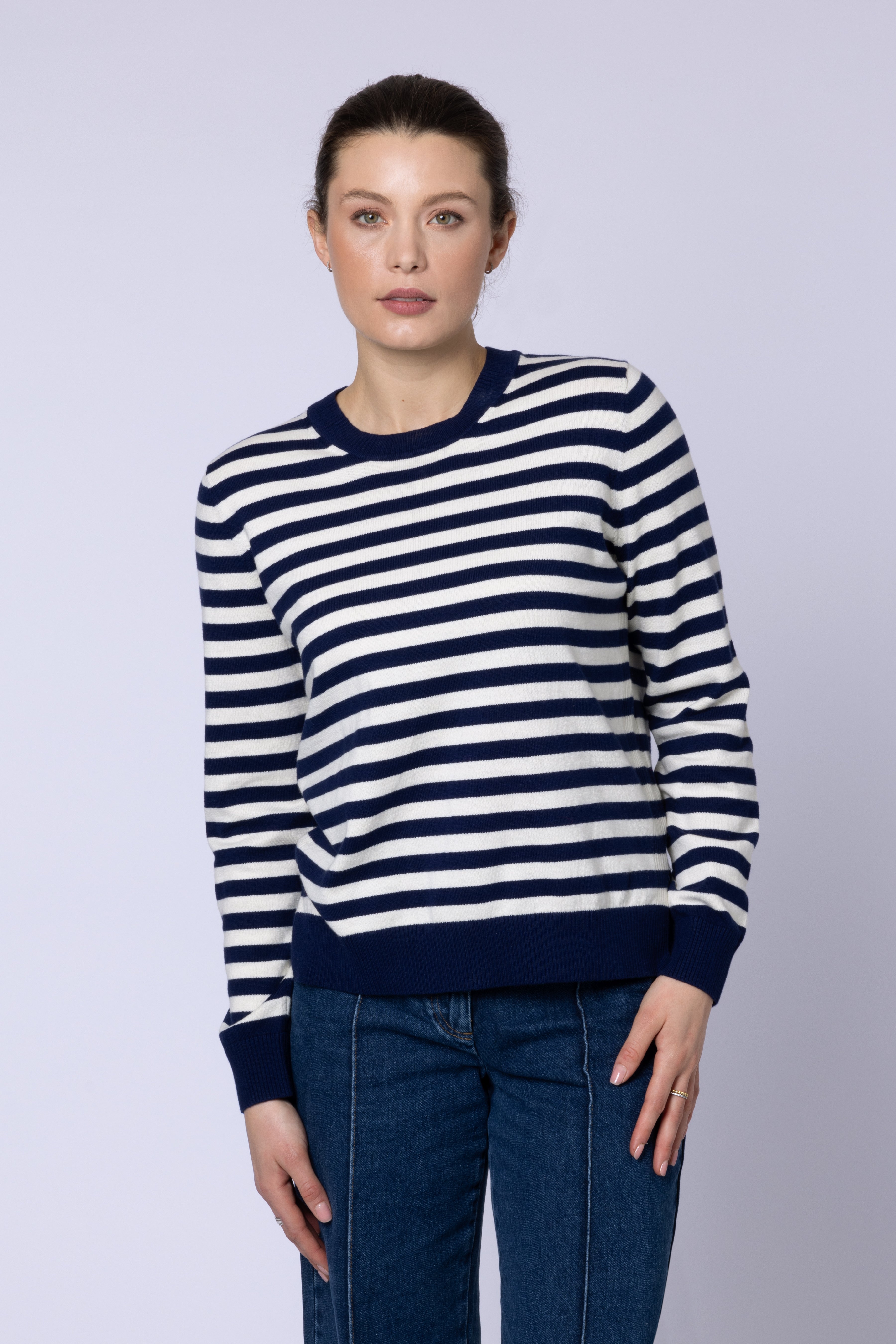 Mix and Match Outfits with the Camille Striped Jumper (Navy Ivory)
