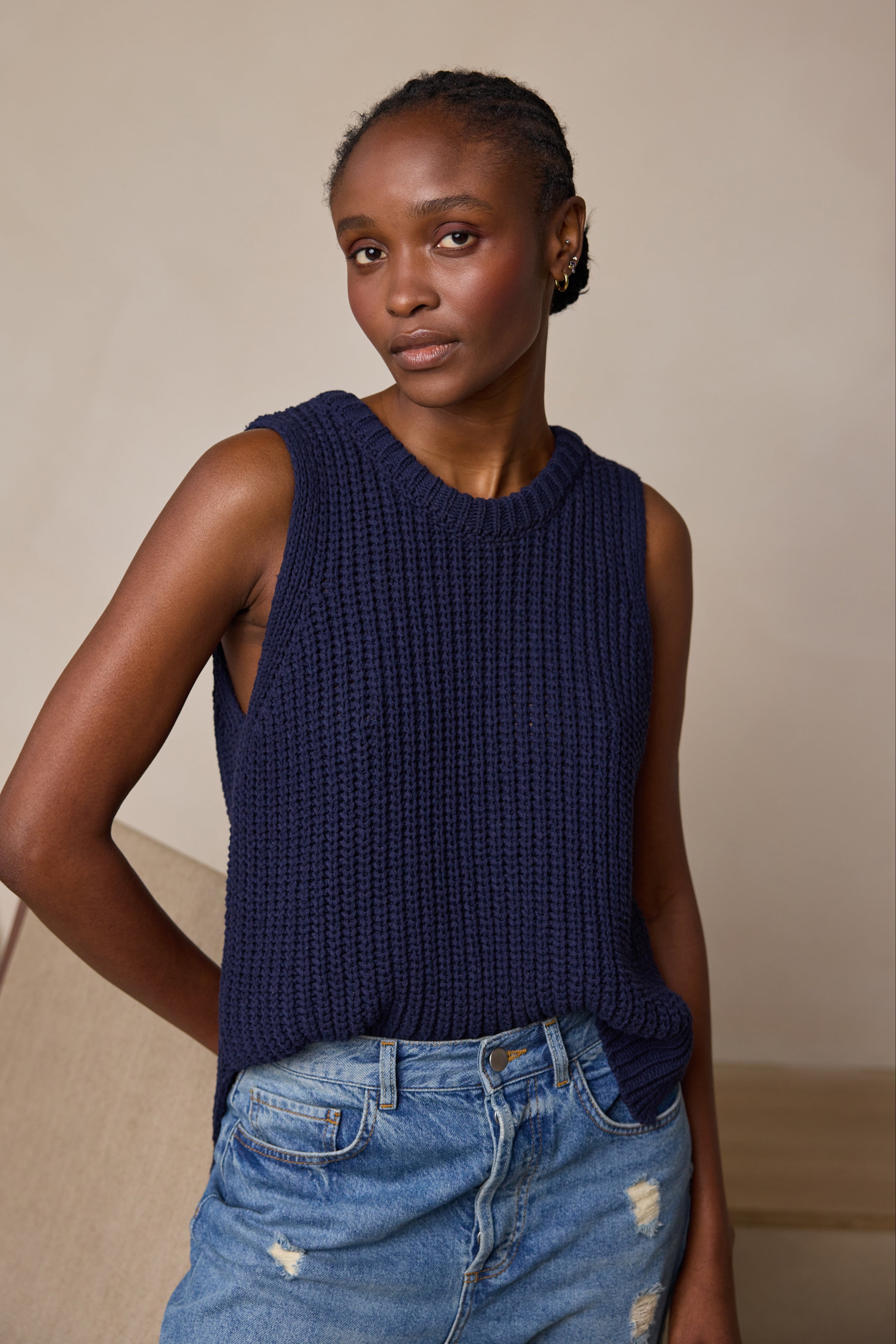 Rebecca Ribbed Tank Top - Navy