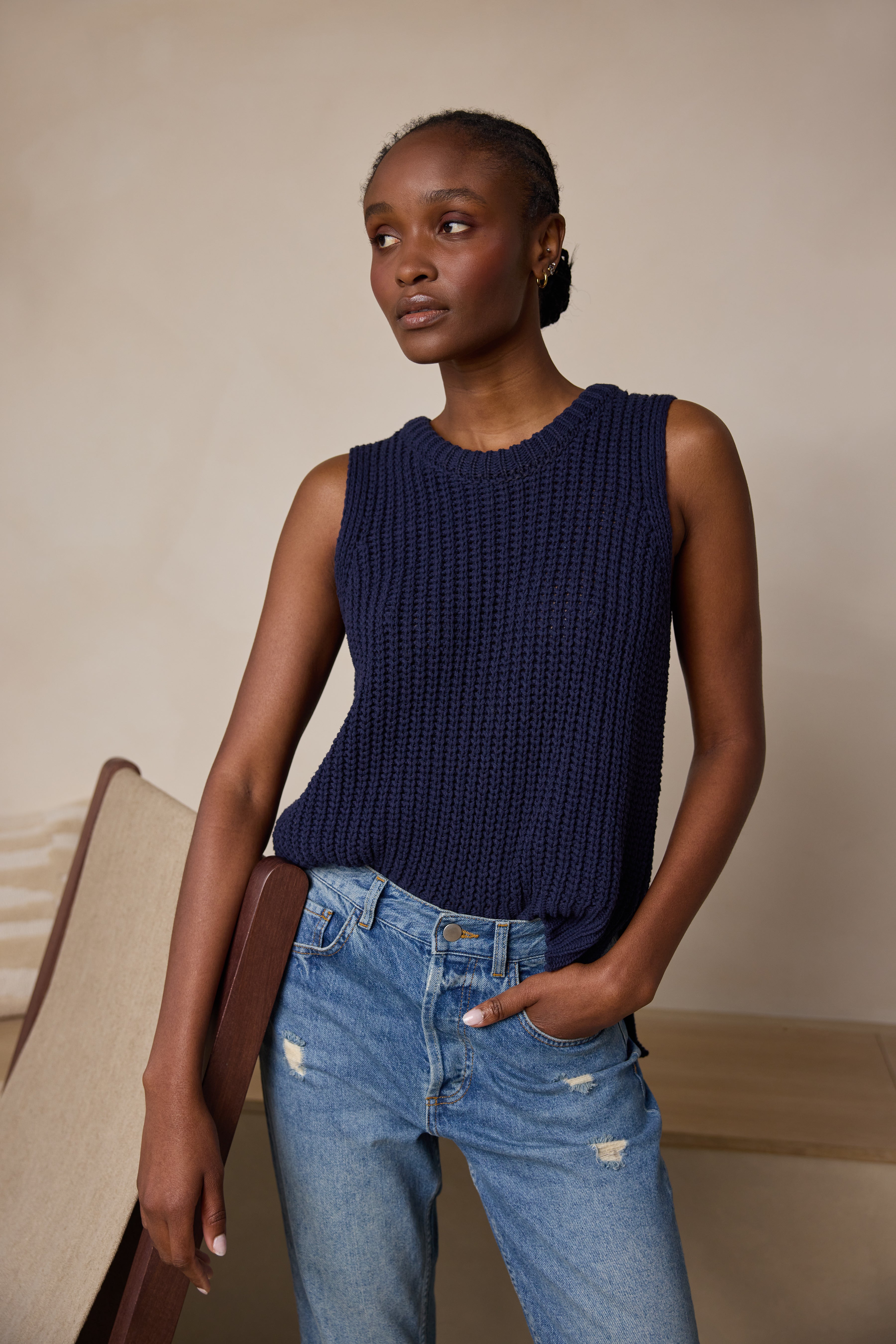 Rebecca Ribbed Tank Top - Navy