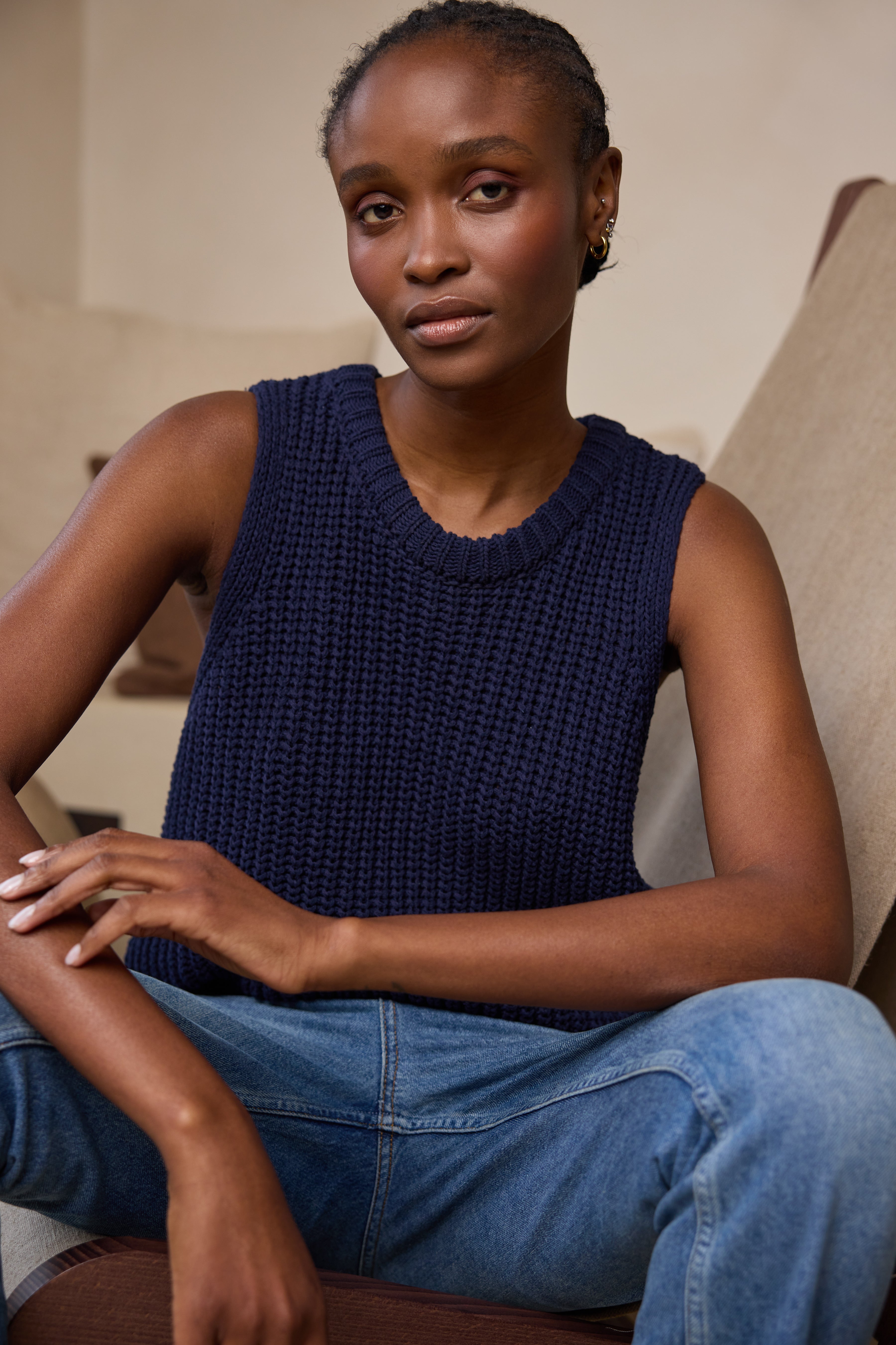 Rebecca Ribbed Tank Top - Navy