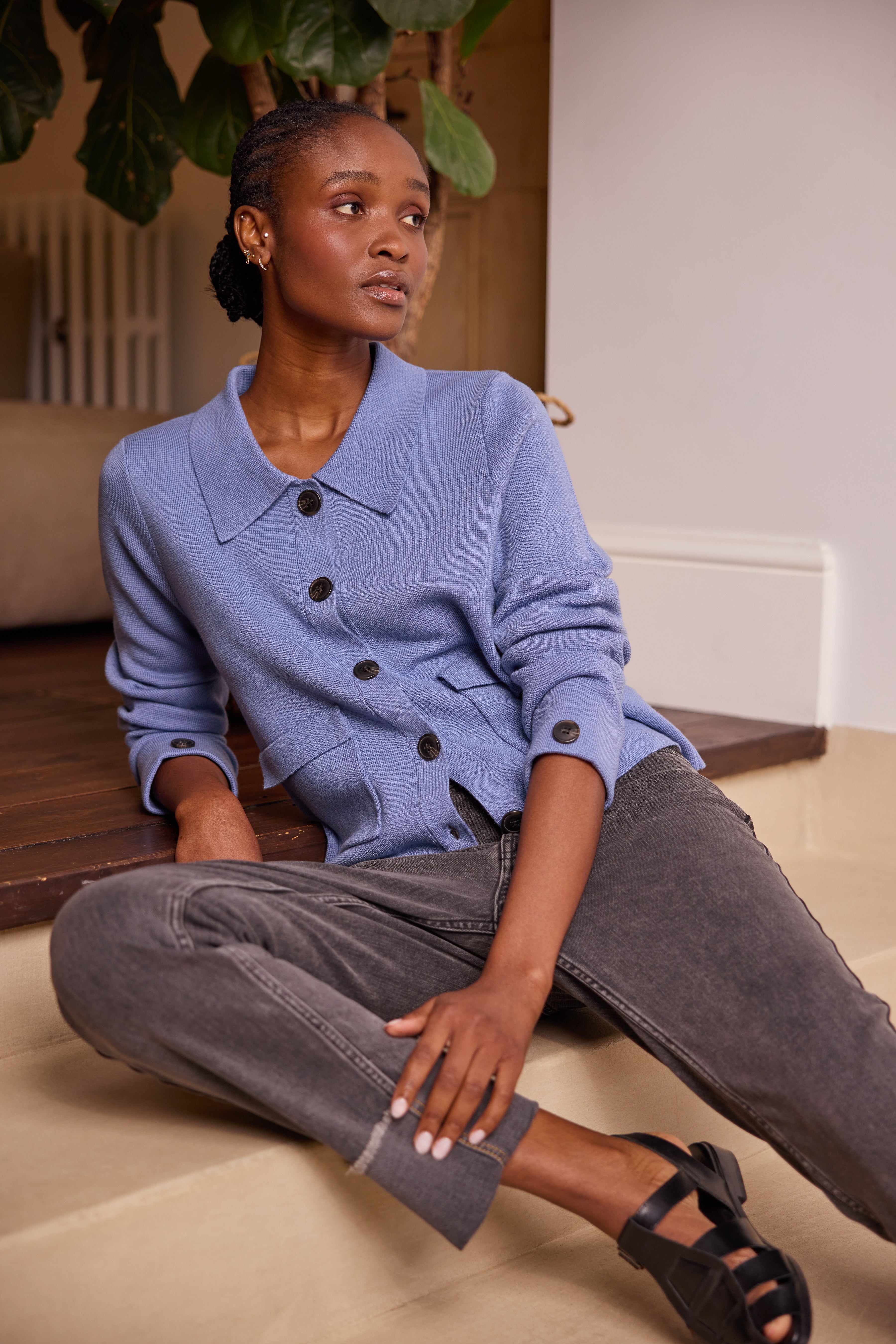 Maeve Knitted Jacket - Cornflower Blue