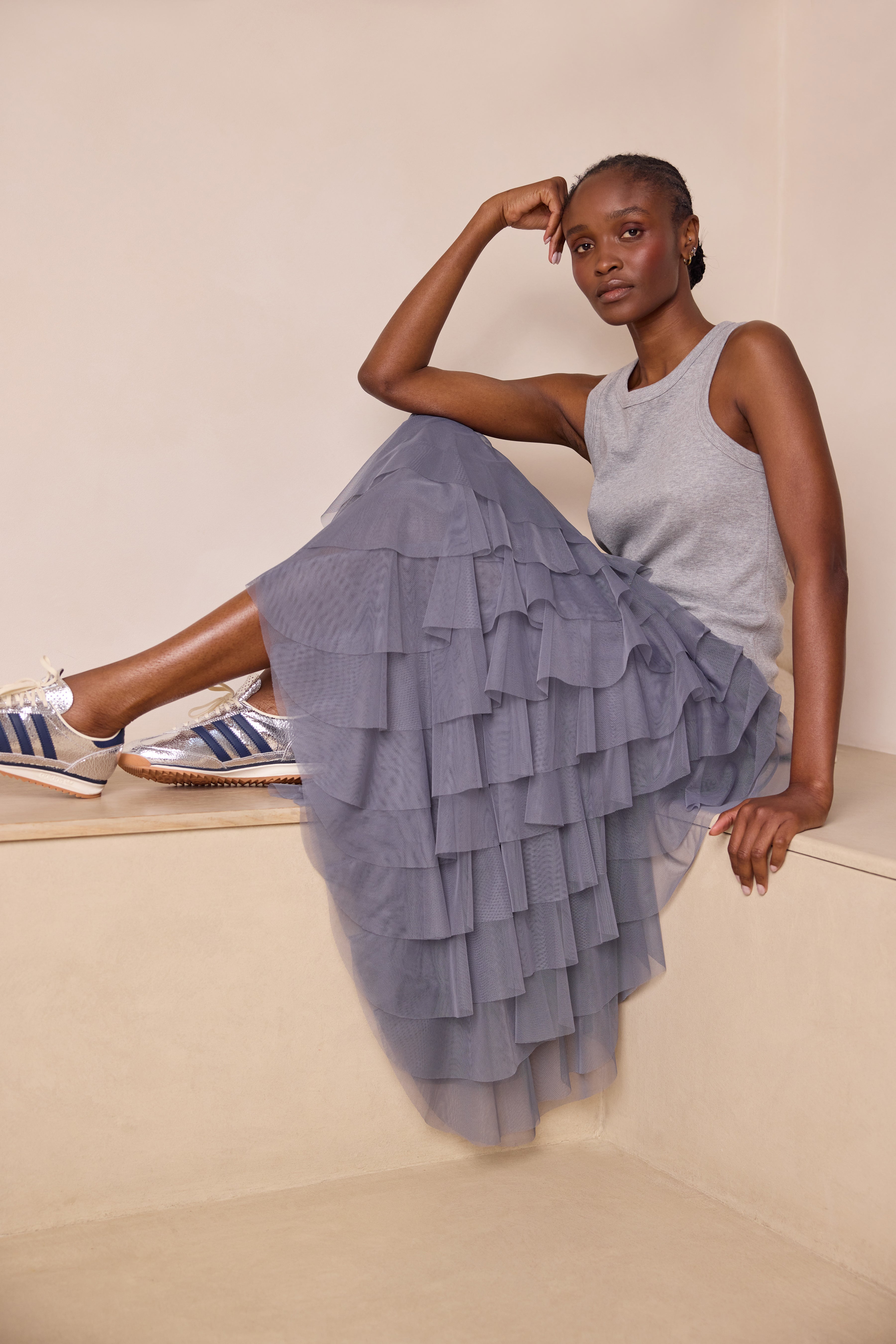 Iris Tulle Maxi Skirt - Grey