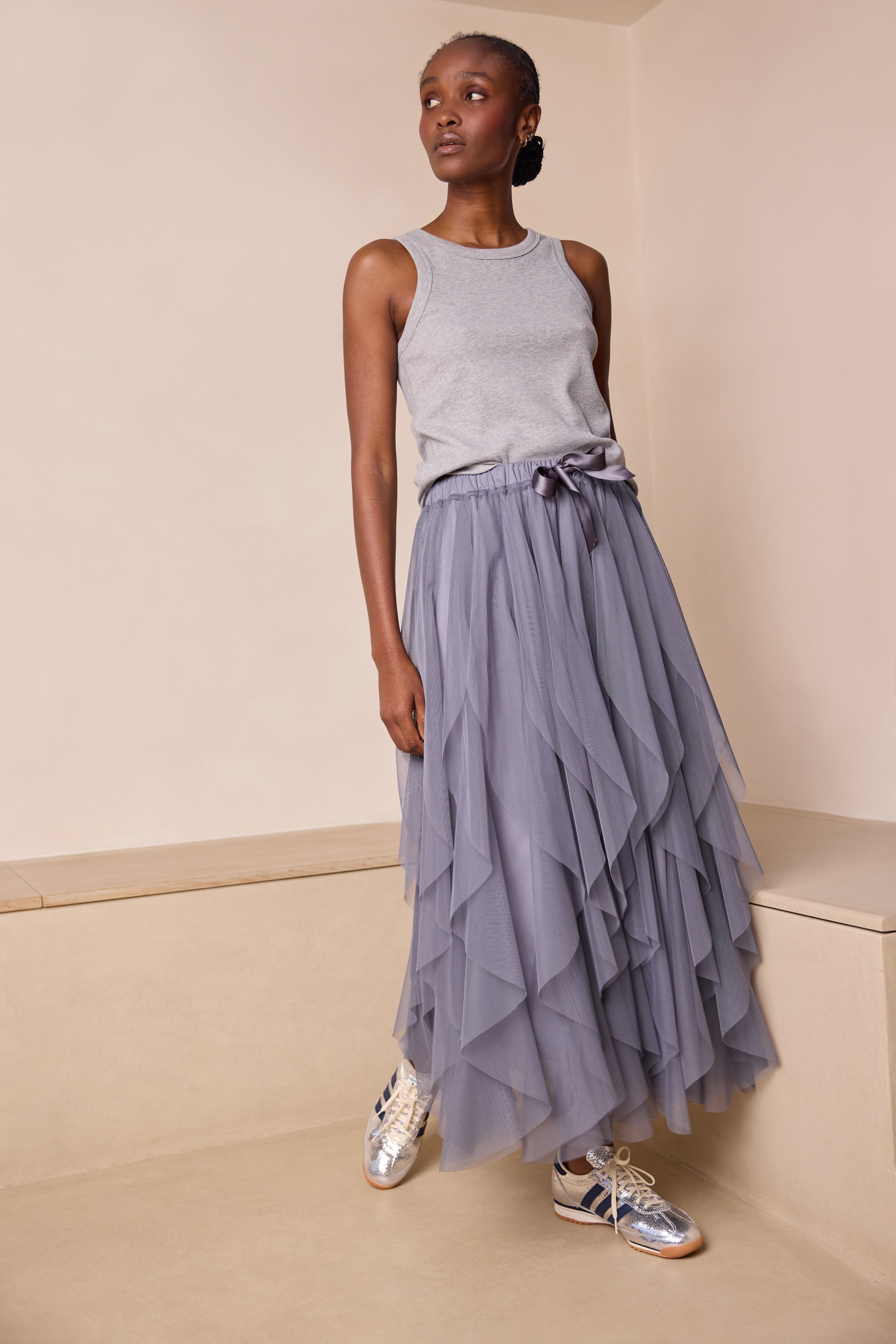 Iris Tulle Maxi Skirt - Grey
