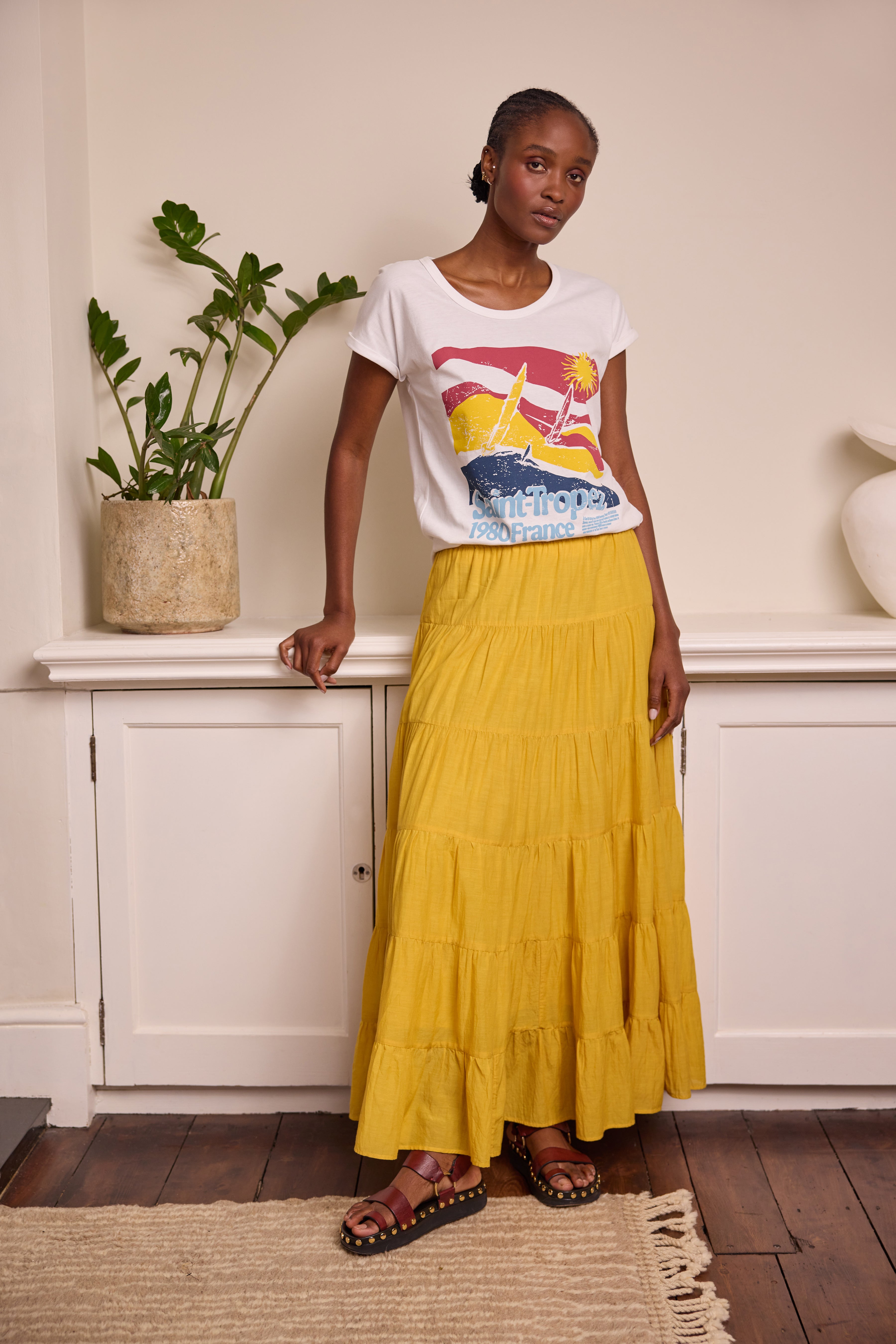 St Tropez Roll Sleeve T Shirt - White