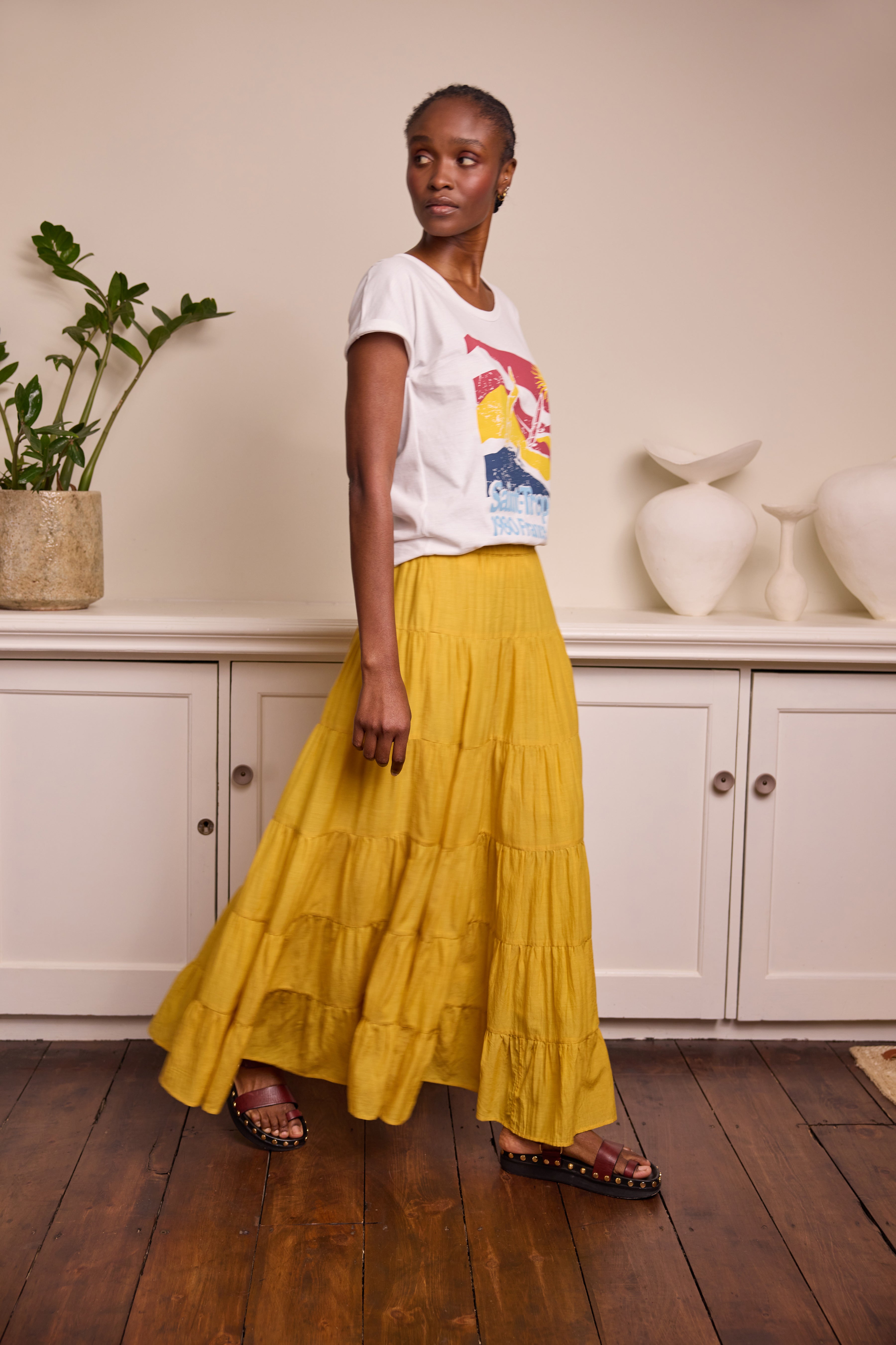 Tia Tiered Maxi Skirt - Ochre - Eleven Loves