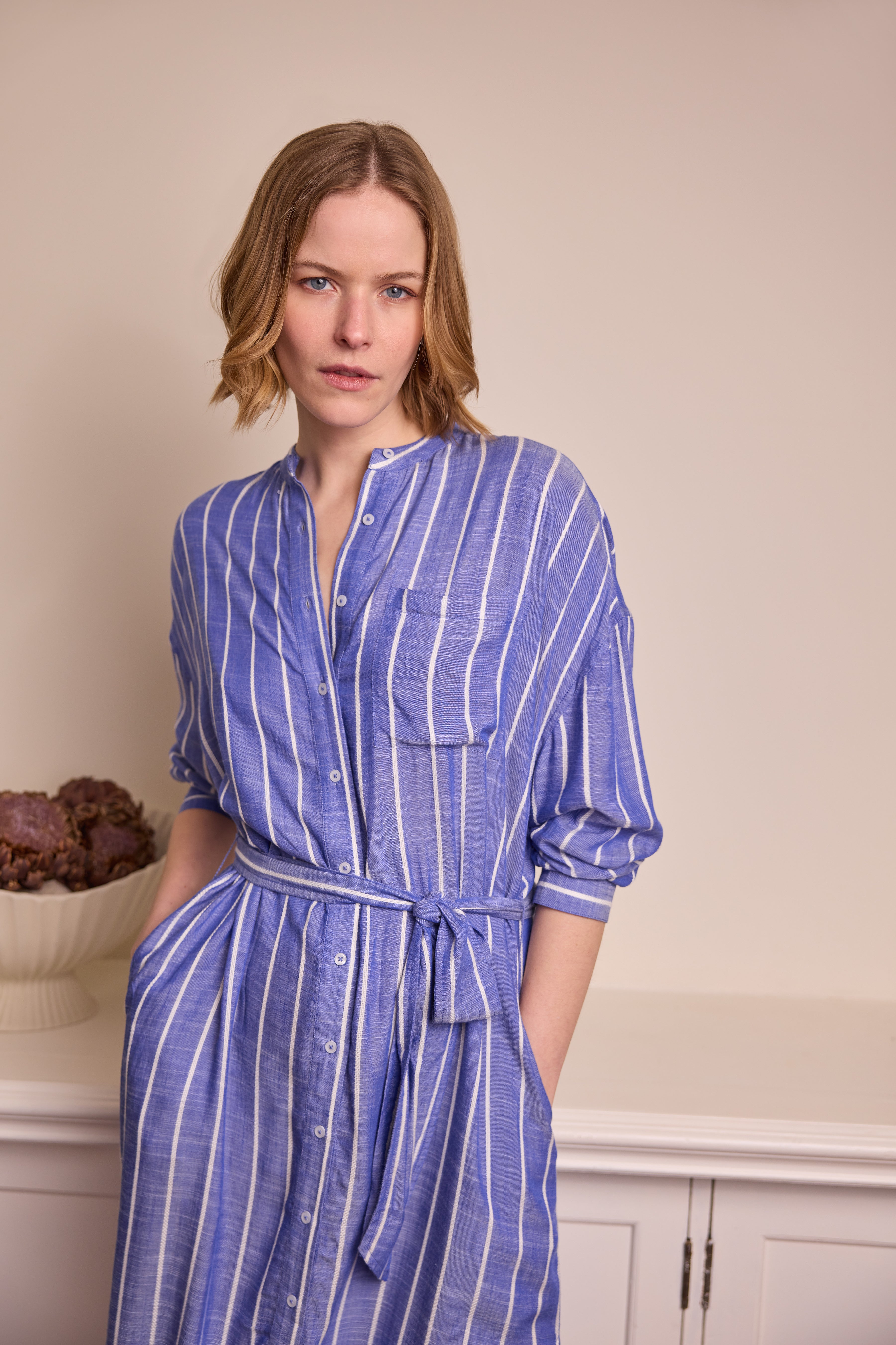 Sandrine Shirt Dress - Navy/Ivory