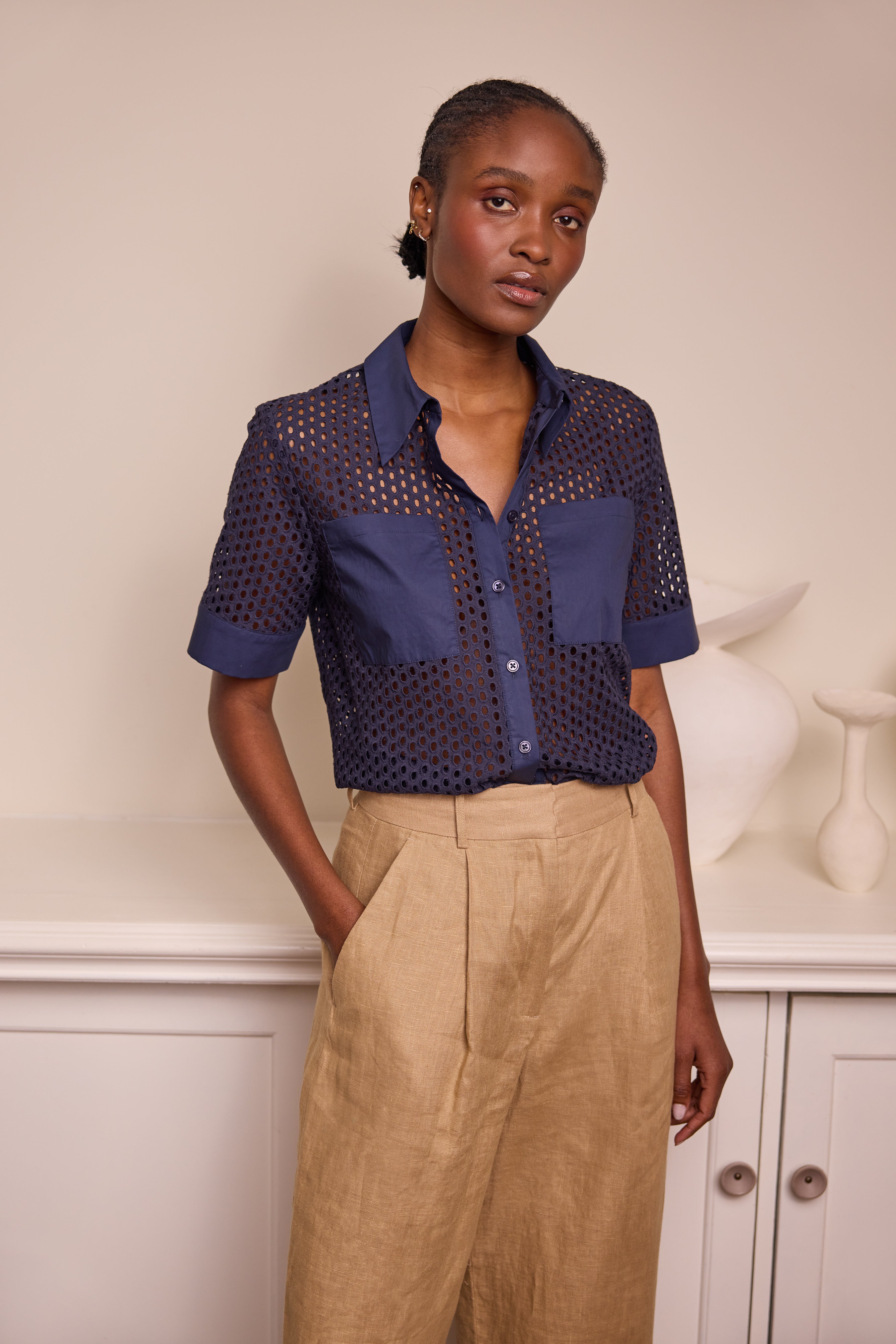 Blake Broderie Shirt - Navy