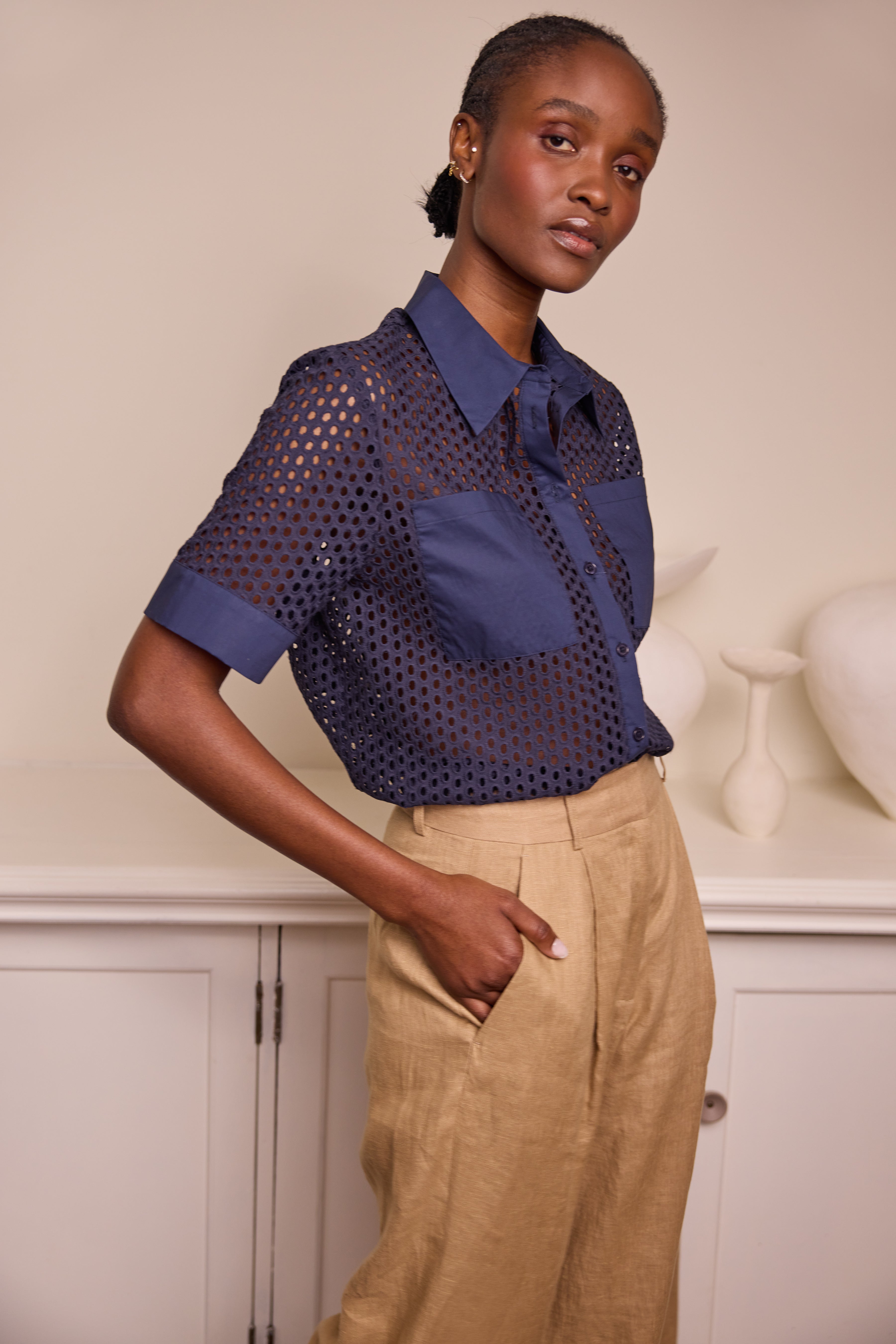 Blake Broderie Shirt - Navy