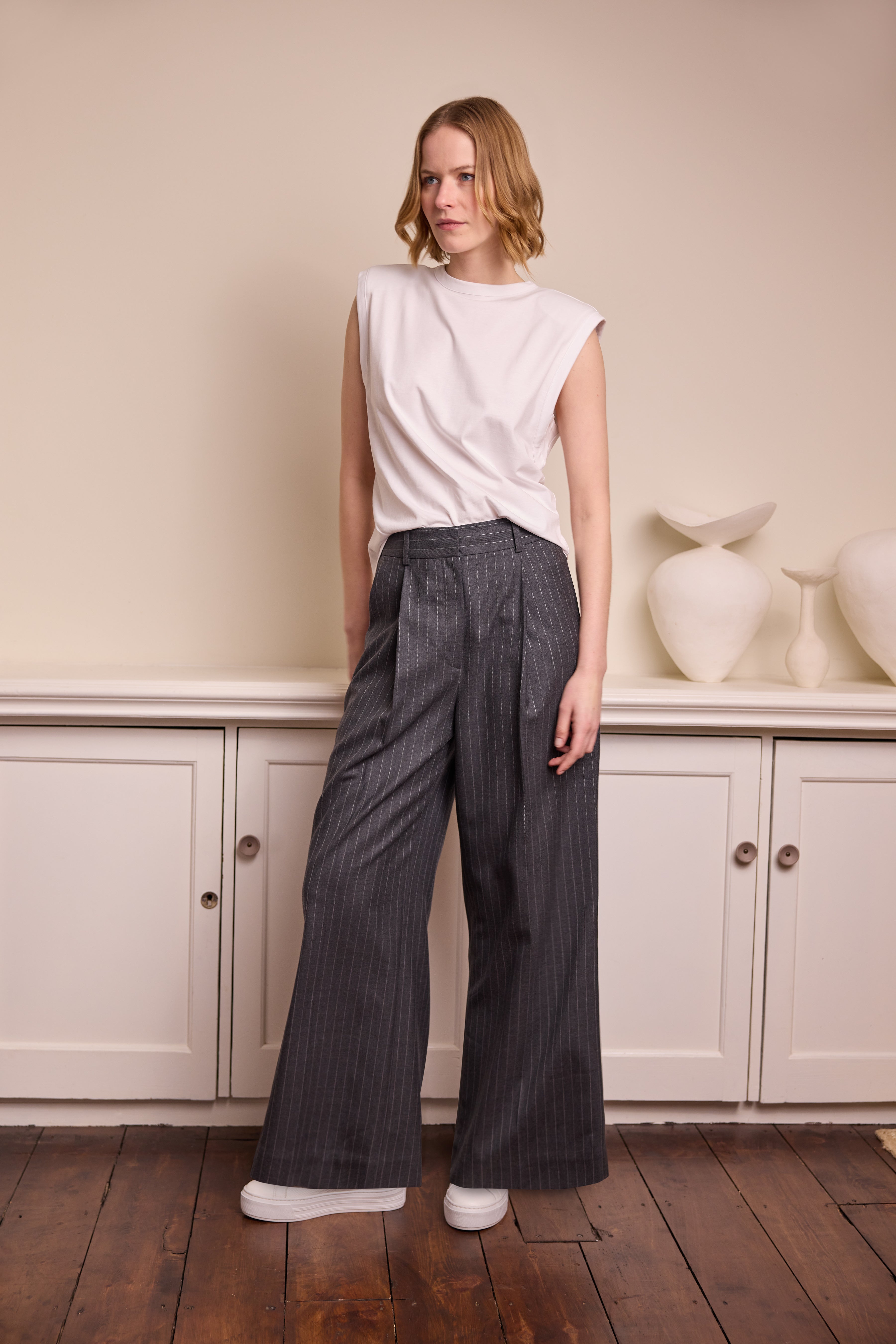 Skylar Shoulder Pad T-Shirt - White - Eleven Loves