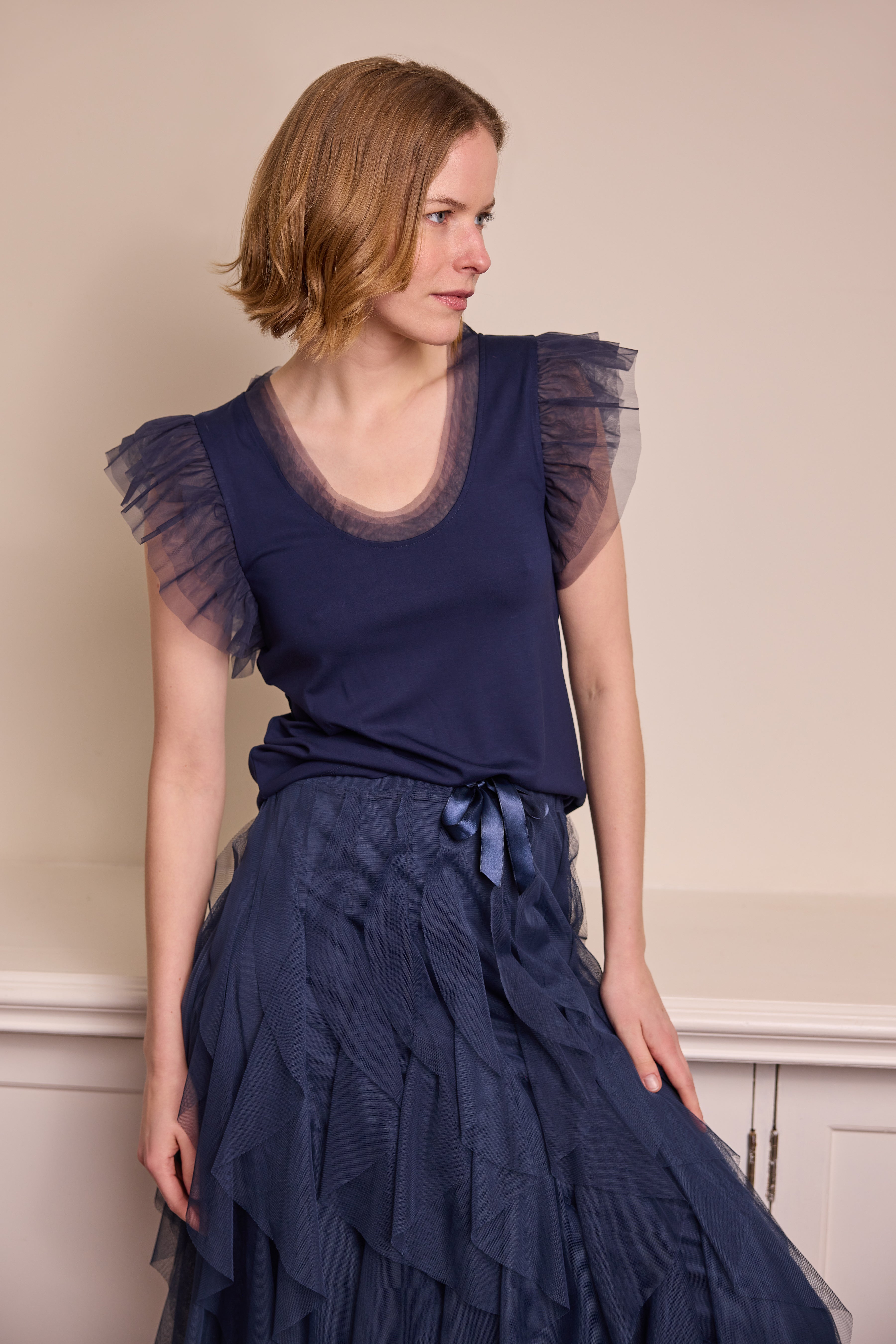 Taylor Tulle Top - Navy