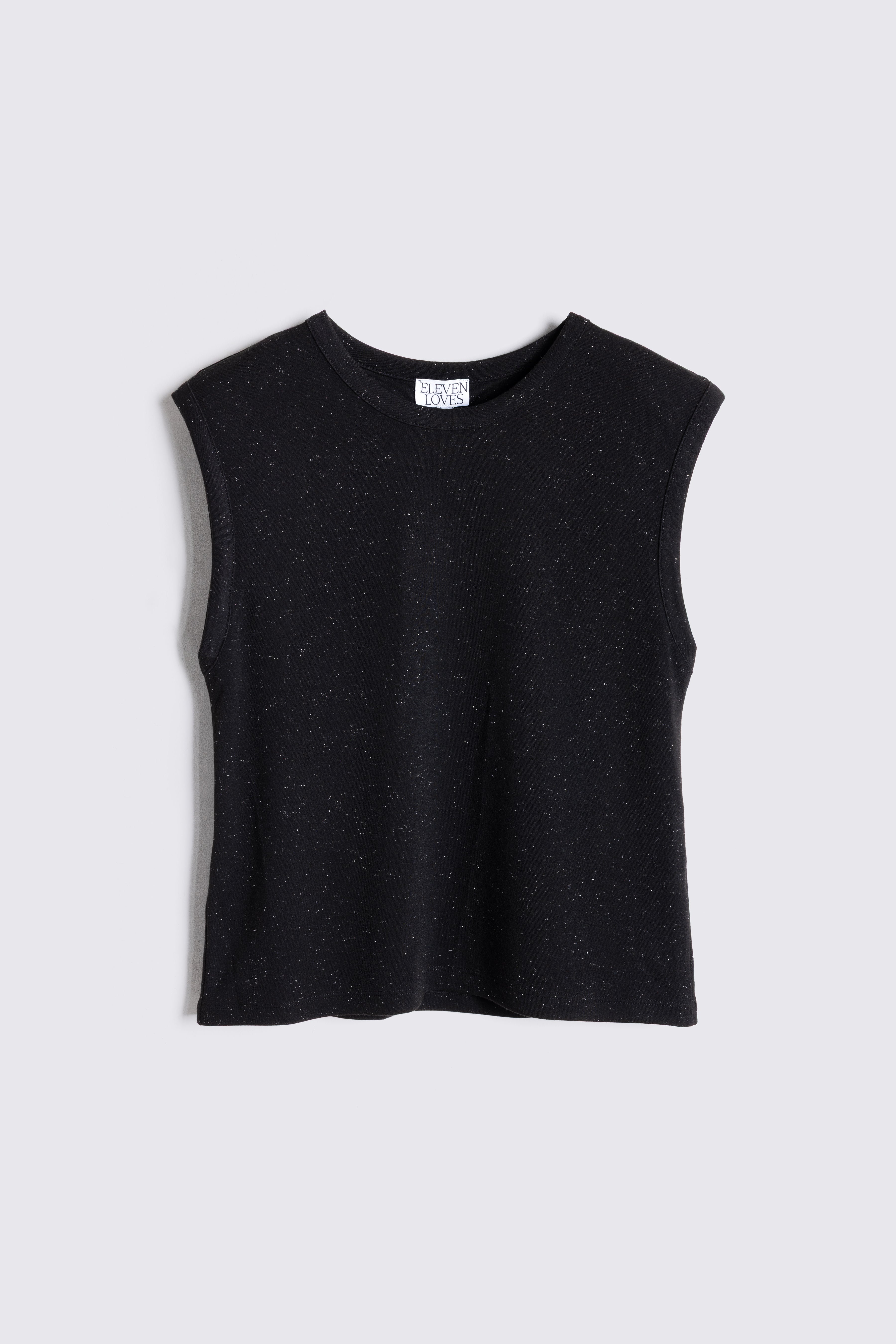 Skylar Sparkle Shoulder Pad T-Shirt - Black - Eleven Loves