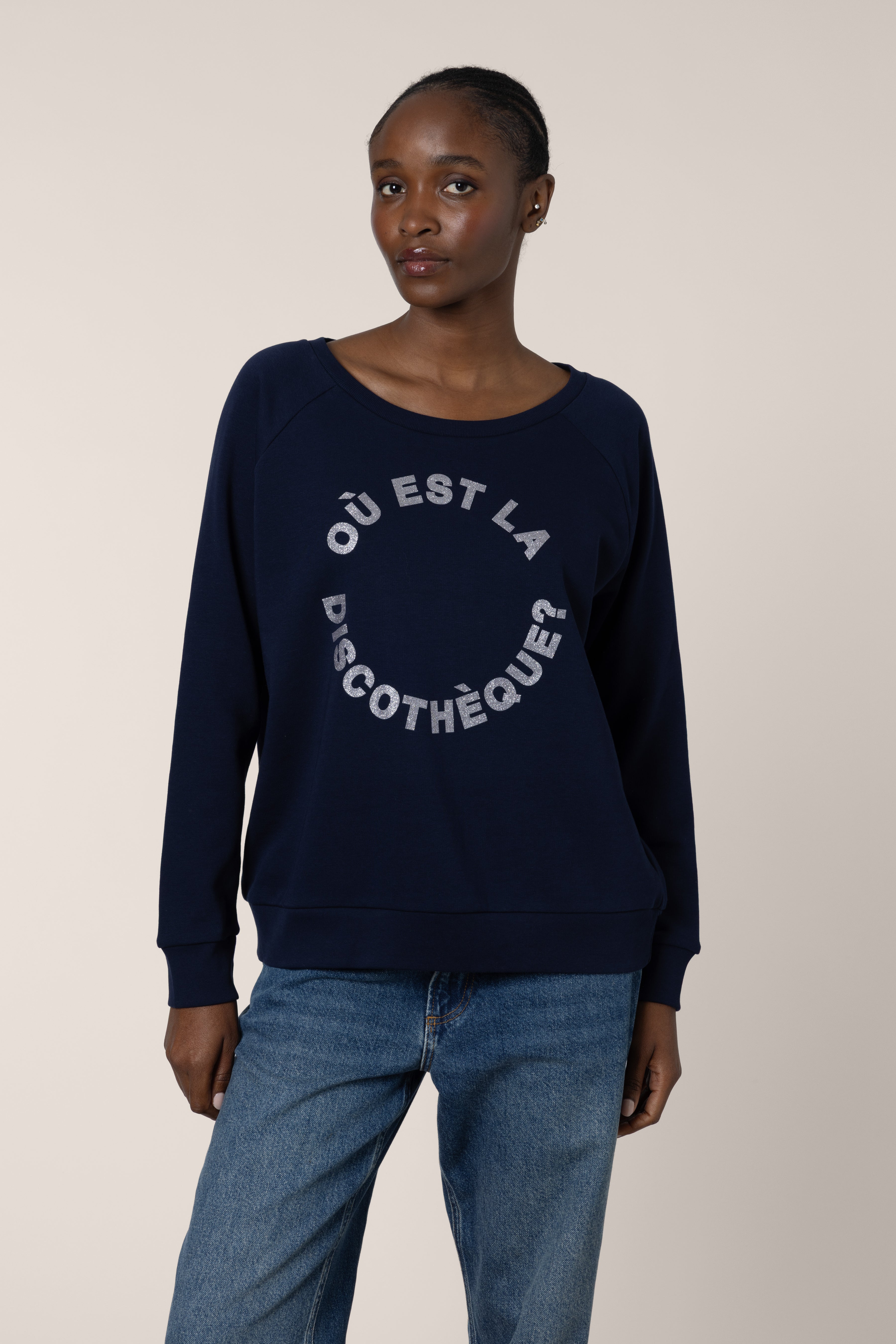 Où Est La Discothèque? Sweatshirt - Navy/Silver