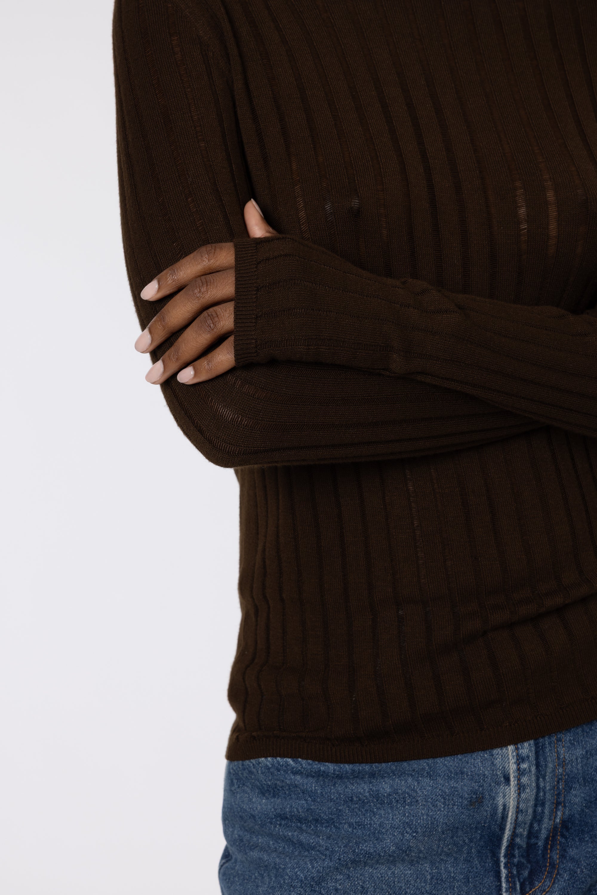 Iggy Sheer Rib Jumper - Chocolate