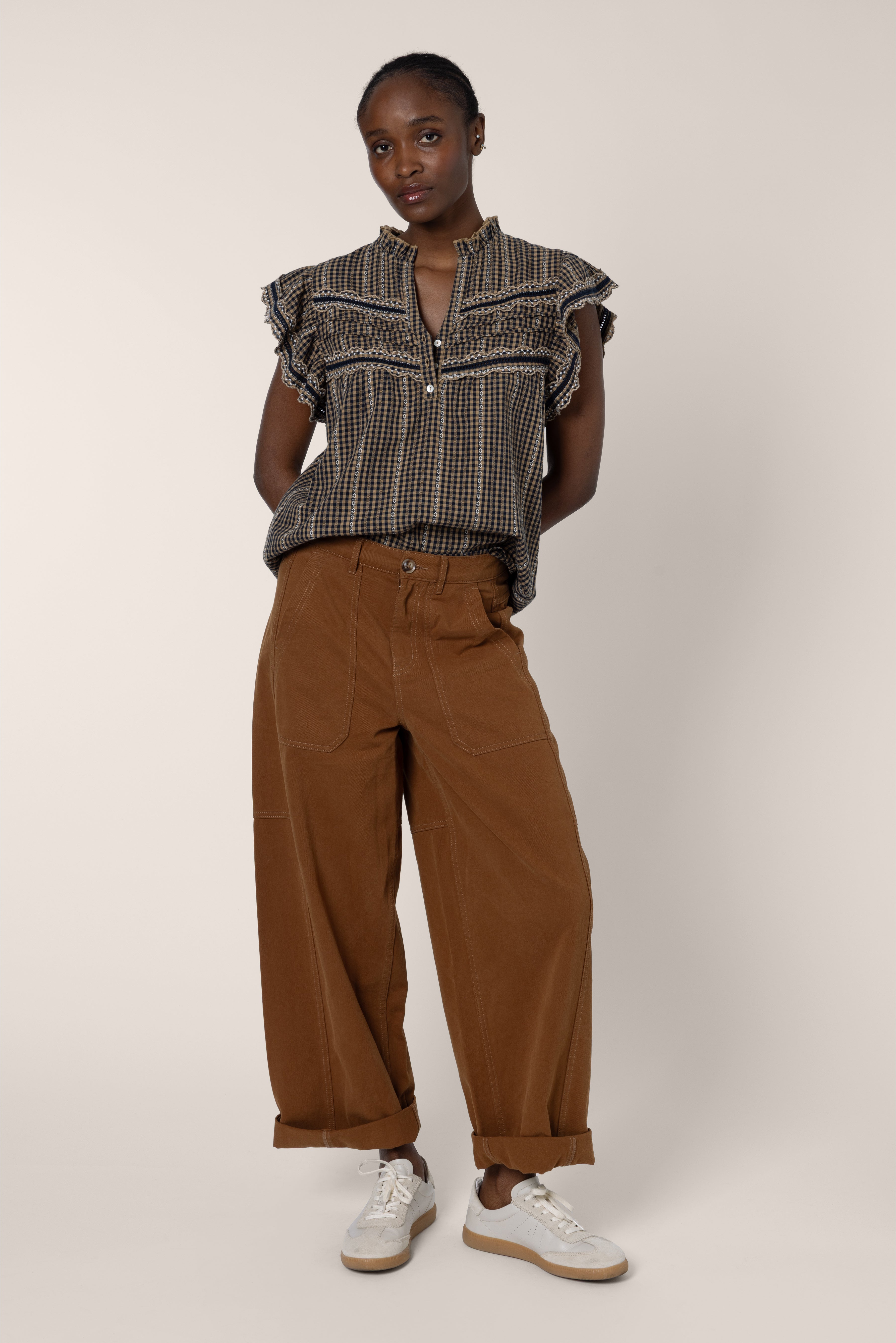Billie Barrel Leg Trousers - Camel - Eleven Loves