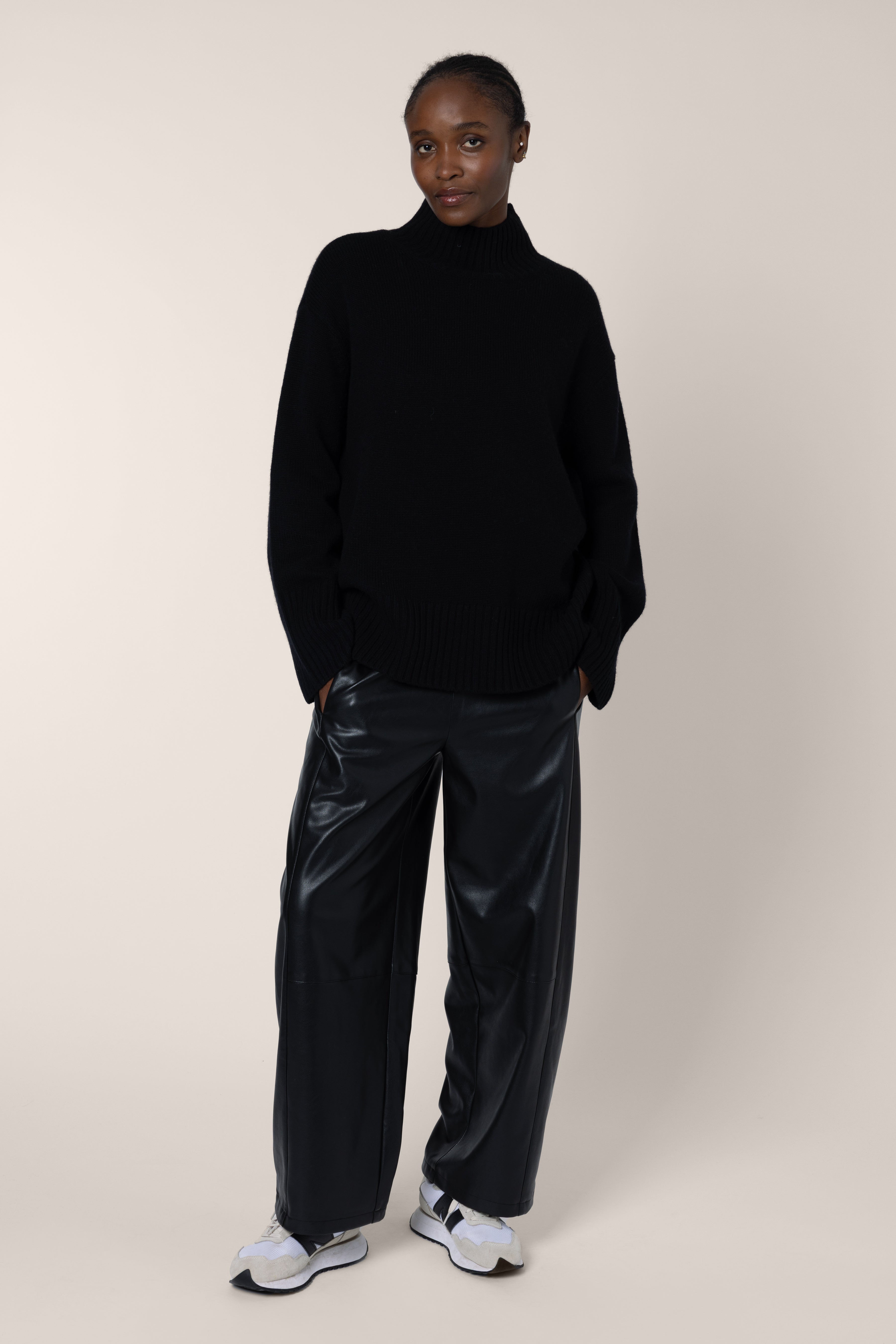 Billie Barrel Leg Faux Leather Trousers - Black