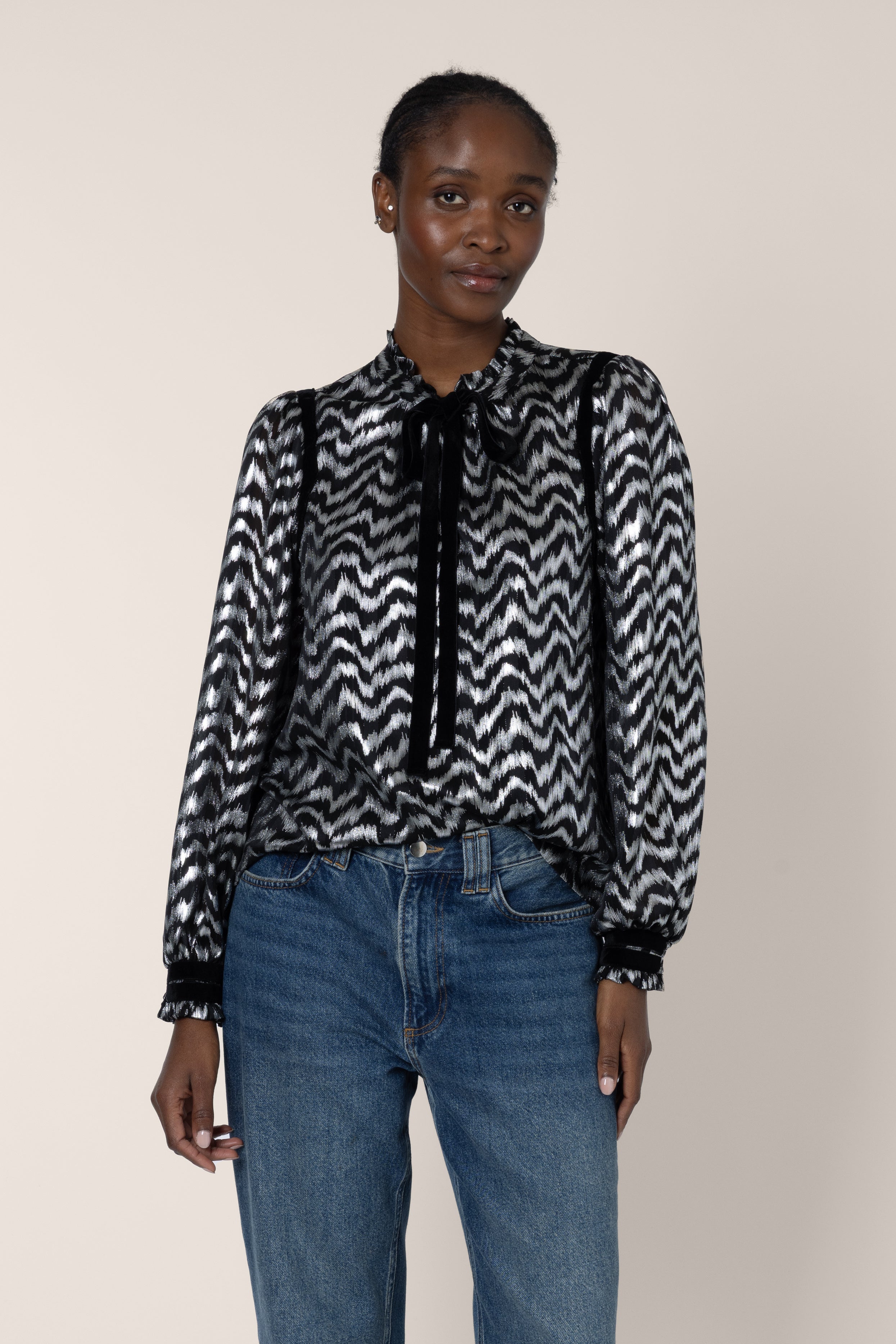 Jules Striped Blouse - Silver/Black