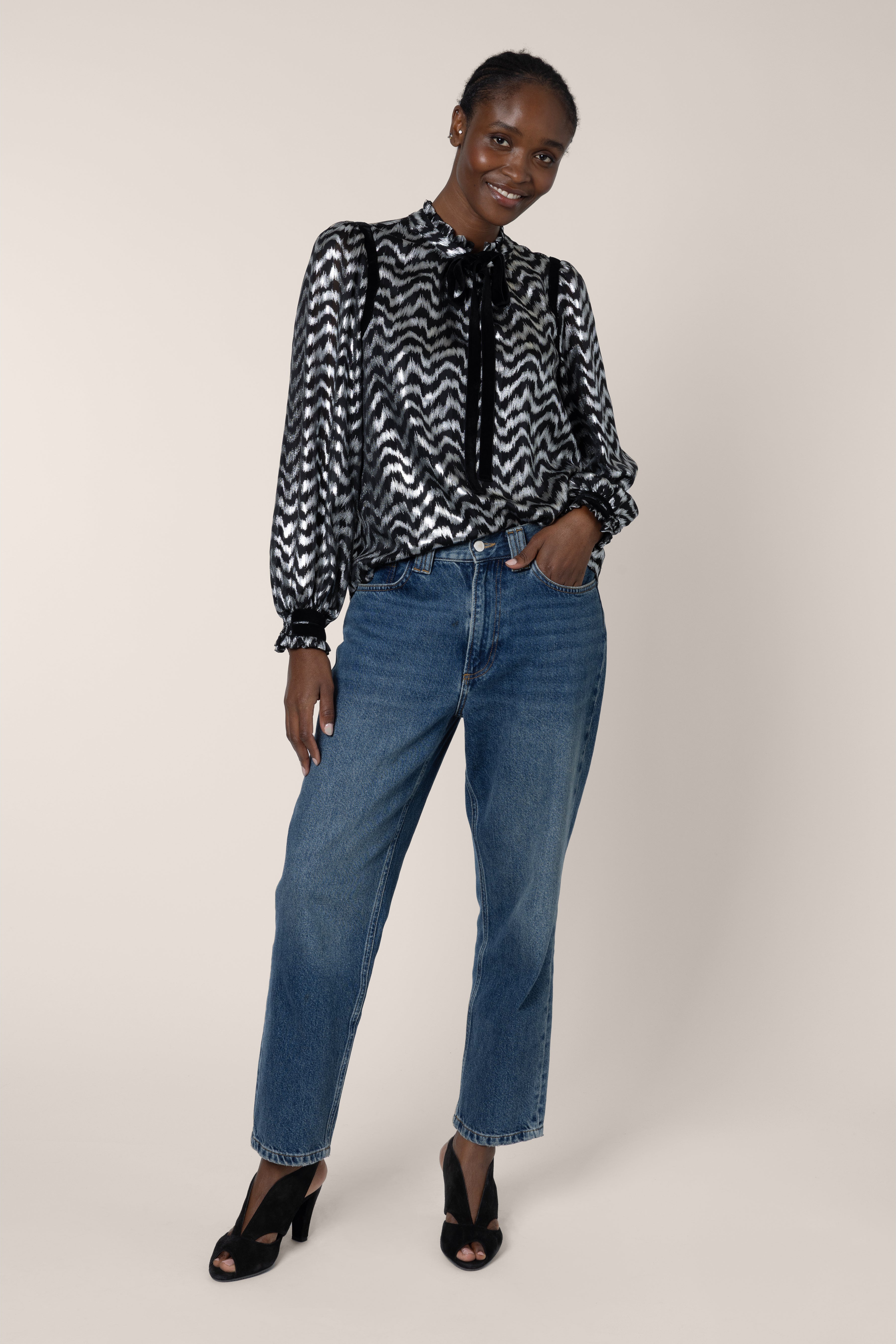 Jules Striped Blouse - Silver/Black