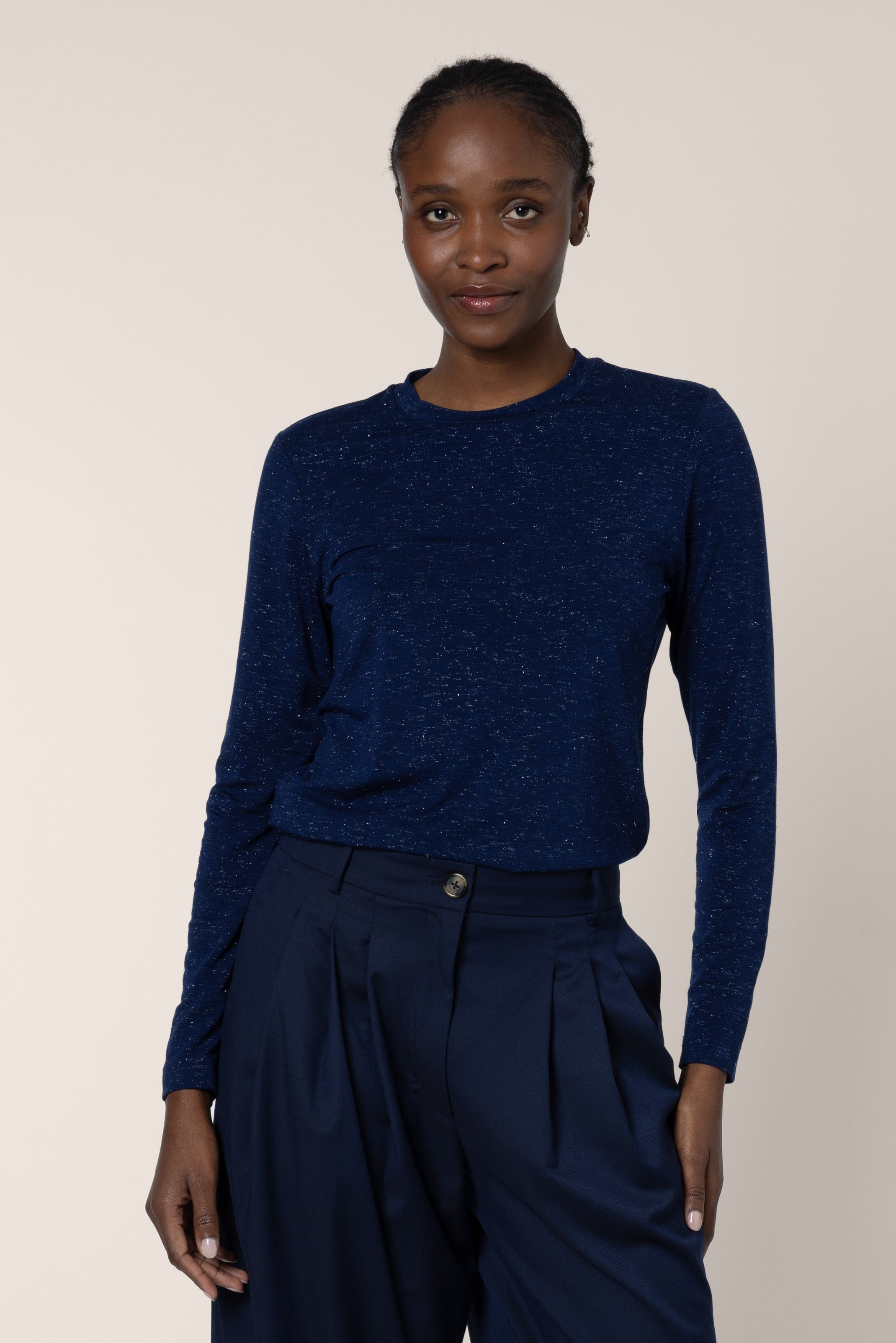 Leni Sparkle Long Sleeve T-Shirt - Navy