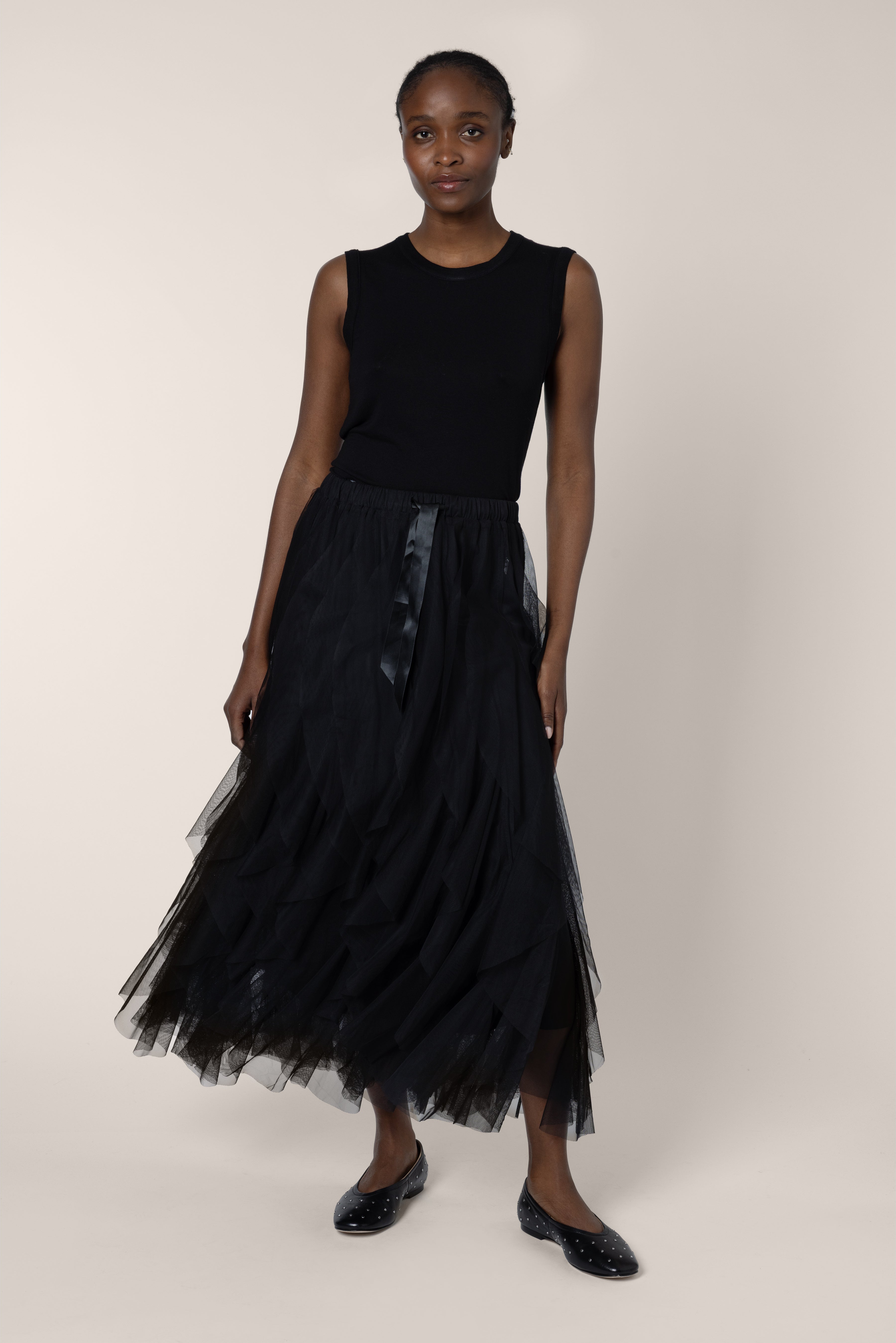 Iris Tulle Maxi Skirt - Black