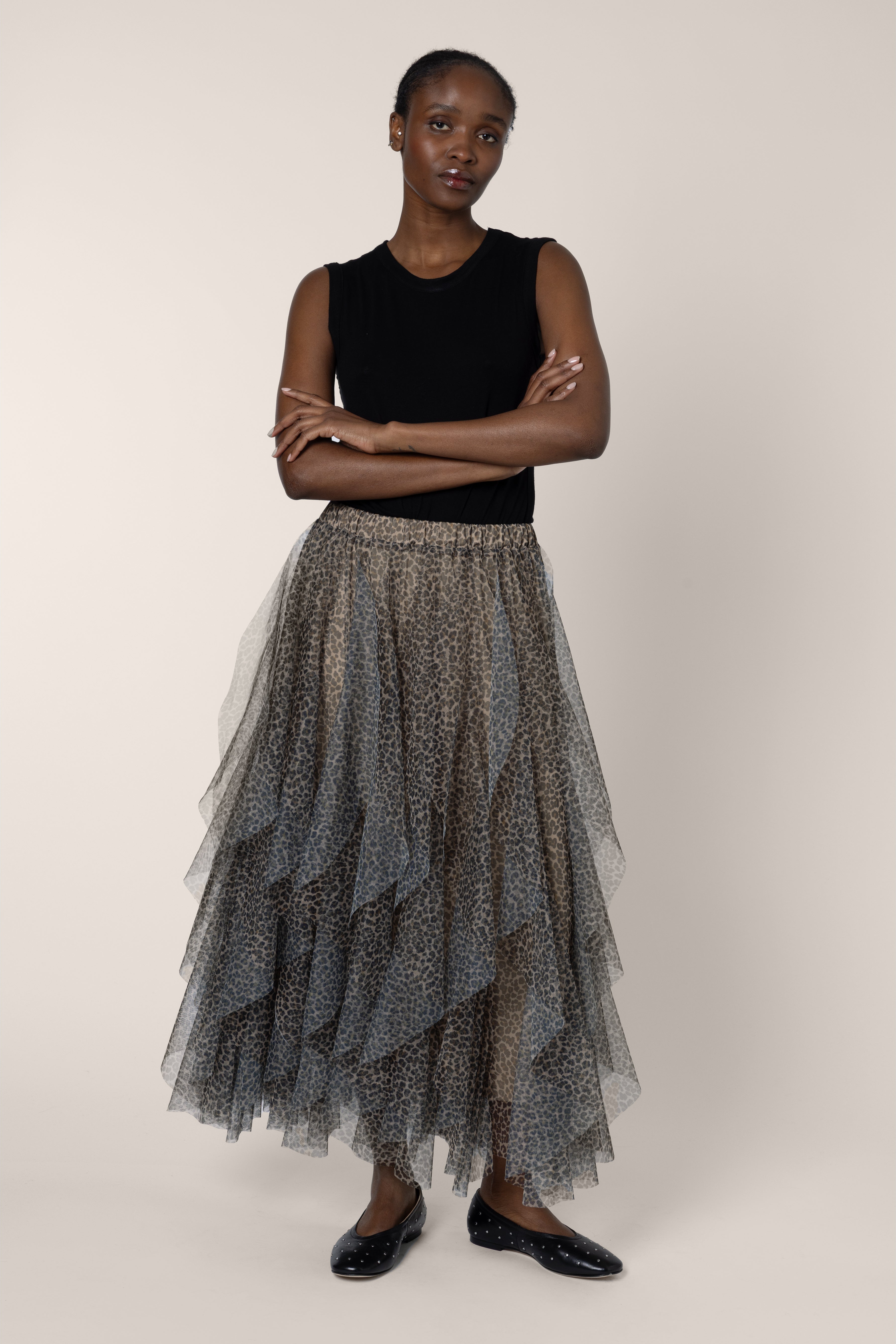 Iris Tulle Maxi Skirt - Leopard