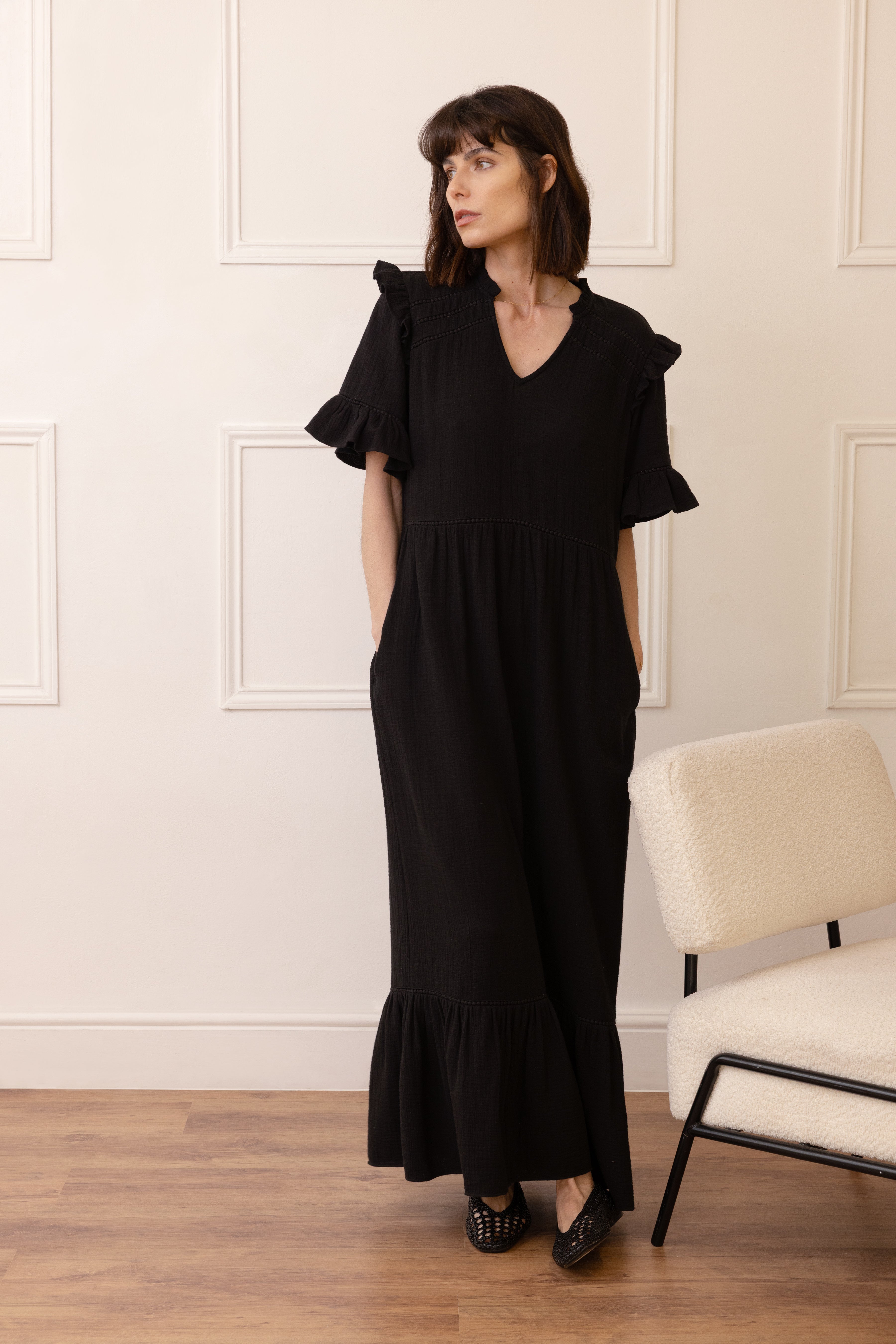Megan Cheesecloth Dress - Black - Eleven Loves