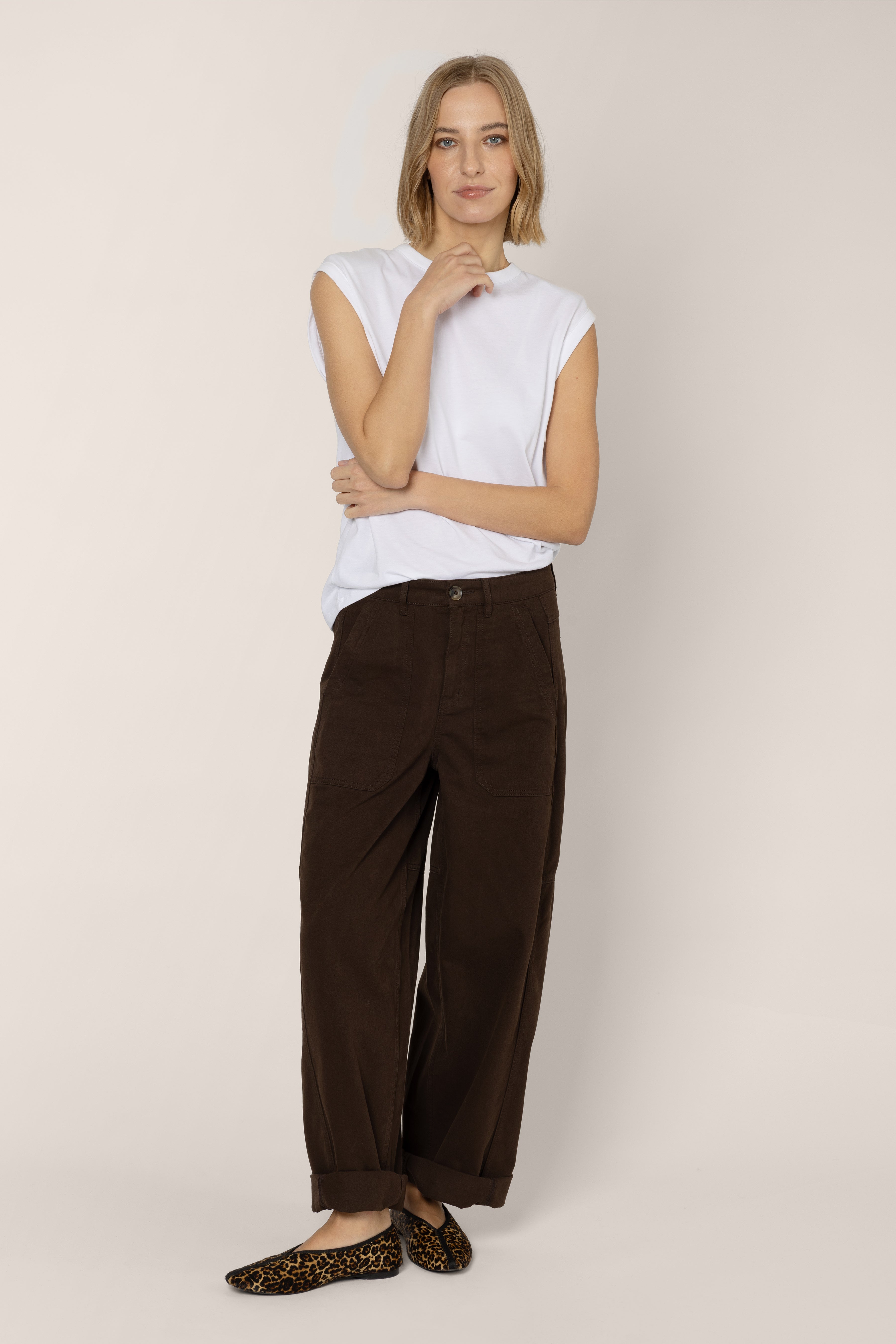 Billie Barrel Leg Trousers - Chocolate