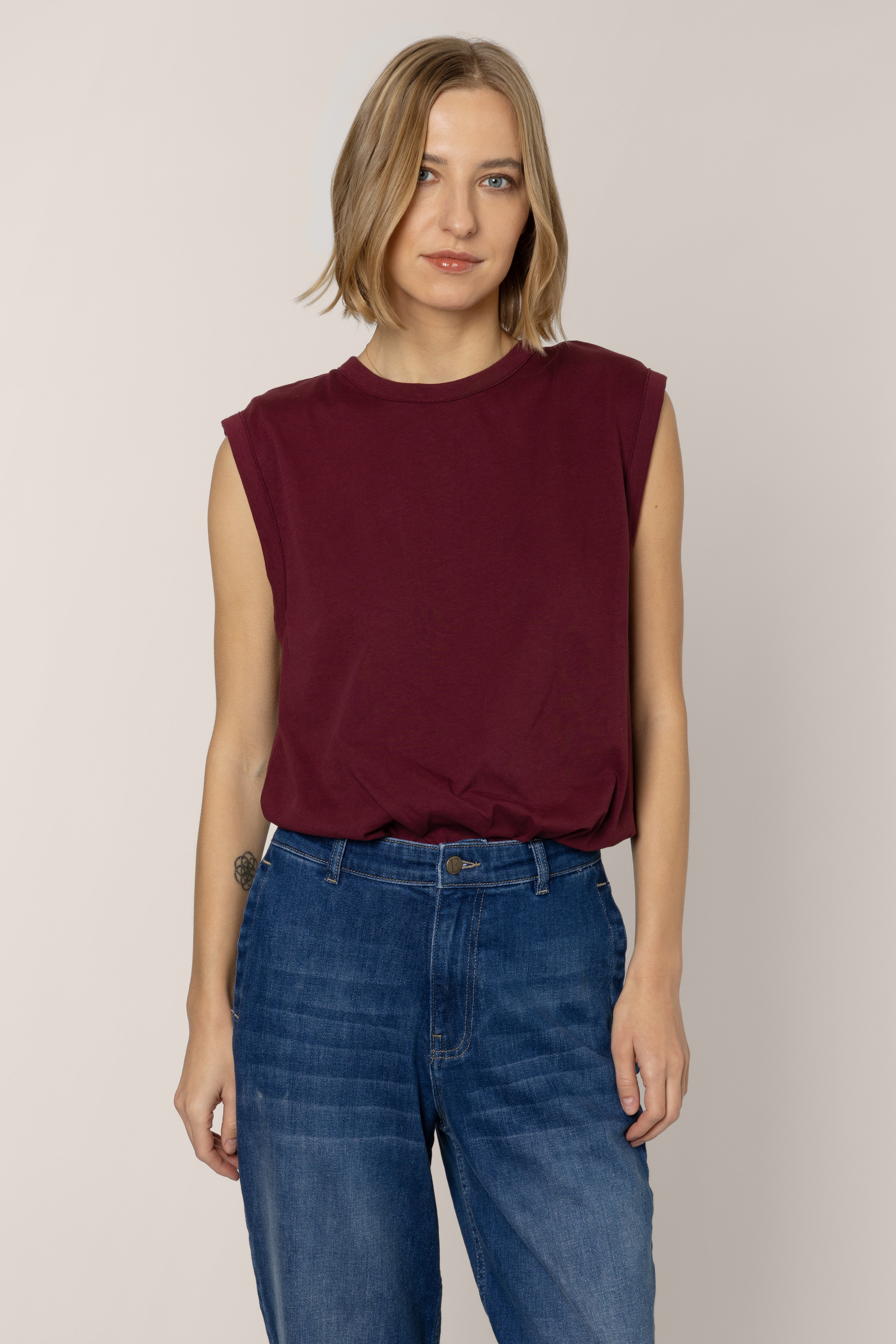 Skylar Shoulder Pad T-Shirt - Dark Cherry