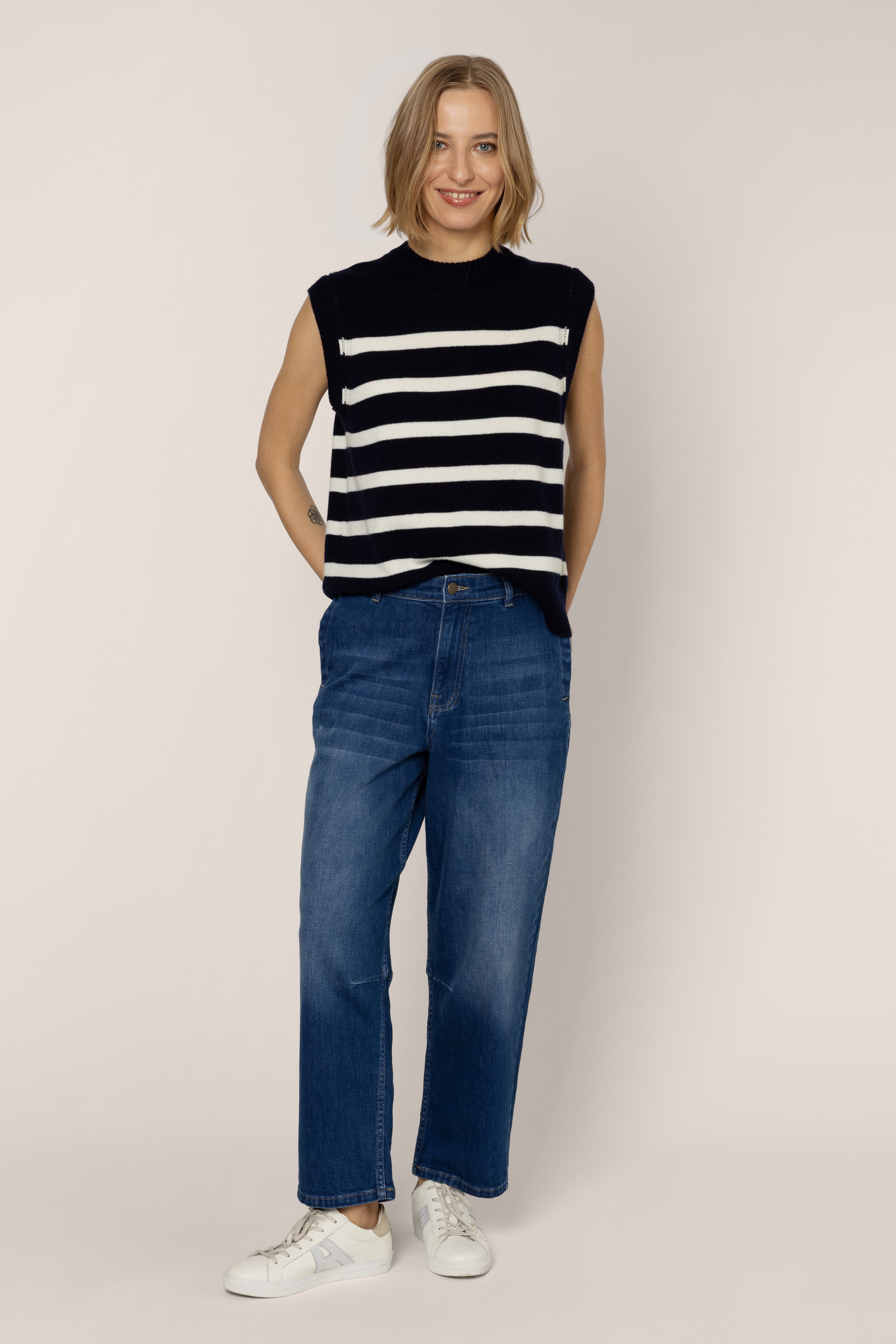 Nelly Cashmere Blend Striped Tank - Navy/Ivory