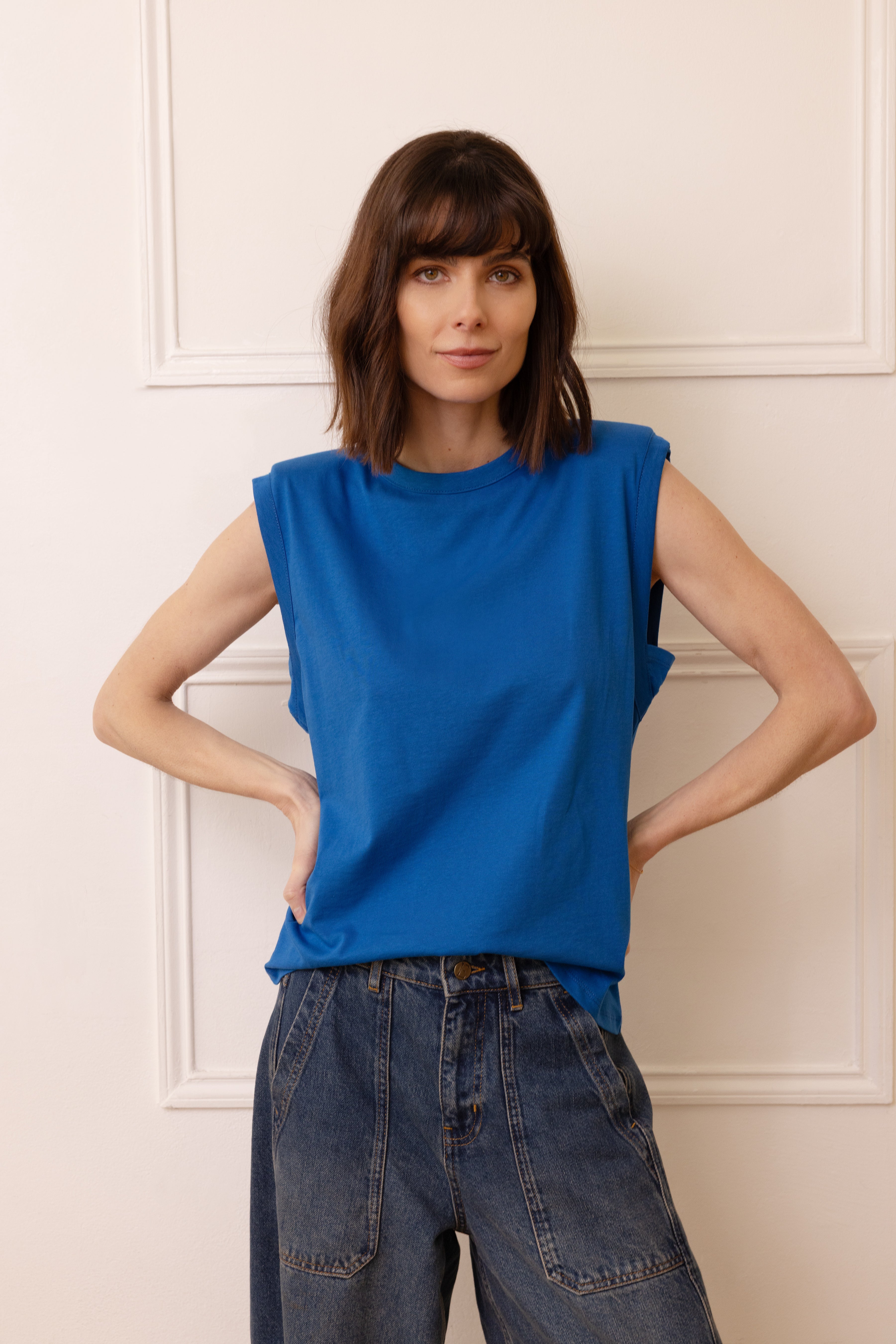 Skylar Shoulder Pad T-Shirt - Cobalt - Eleven Loves