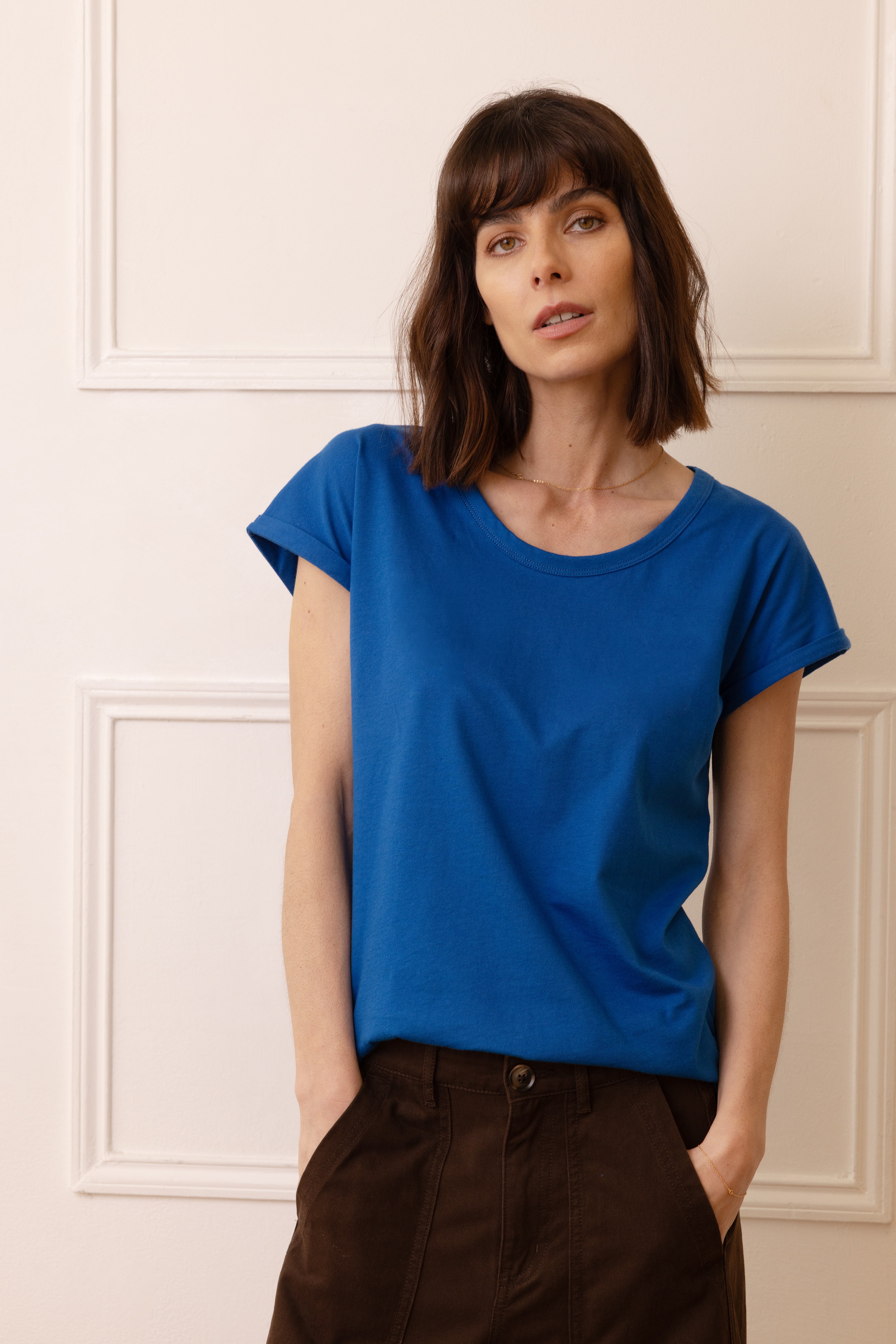 Skylar Shoulder Pad T-Shirt - Cobalt - Eleven Loves