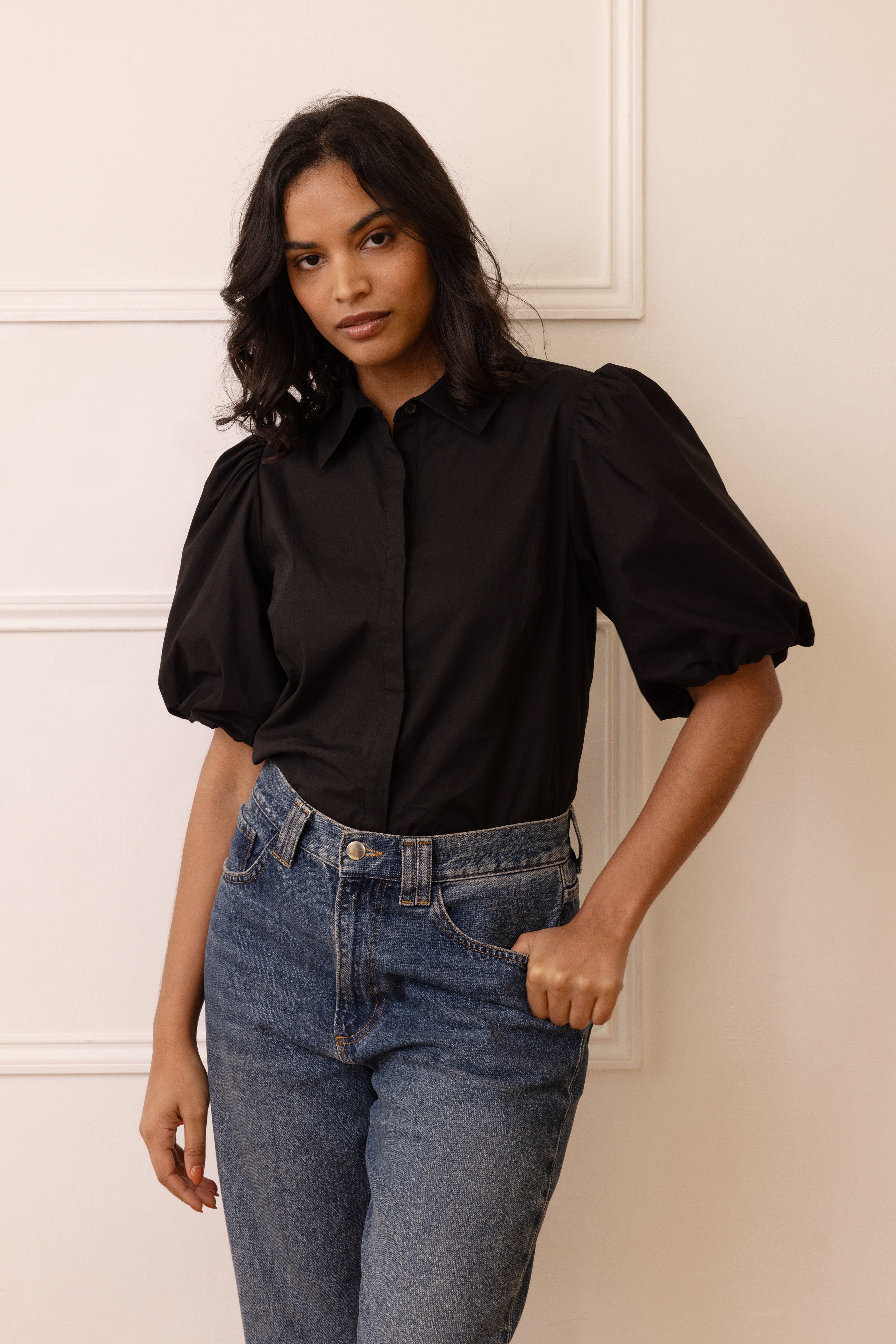 Paloma Puff Sleeve Blouse - Black - Eleven Loves