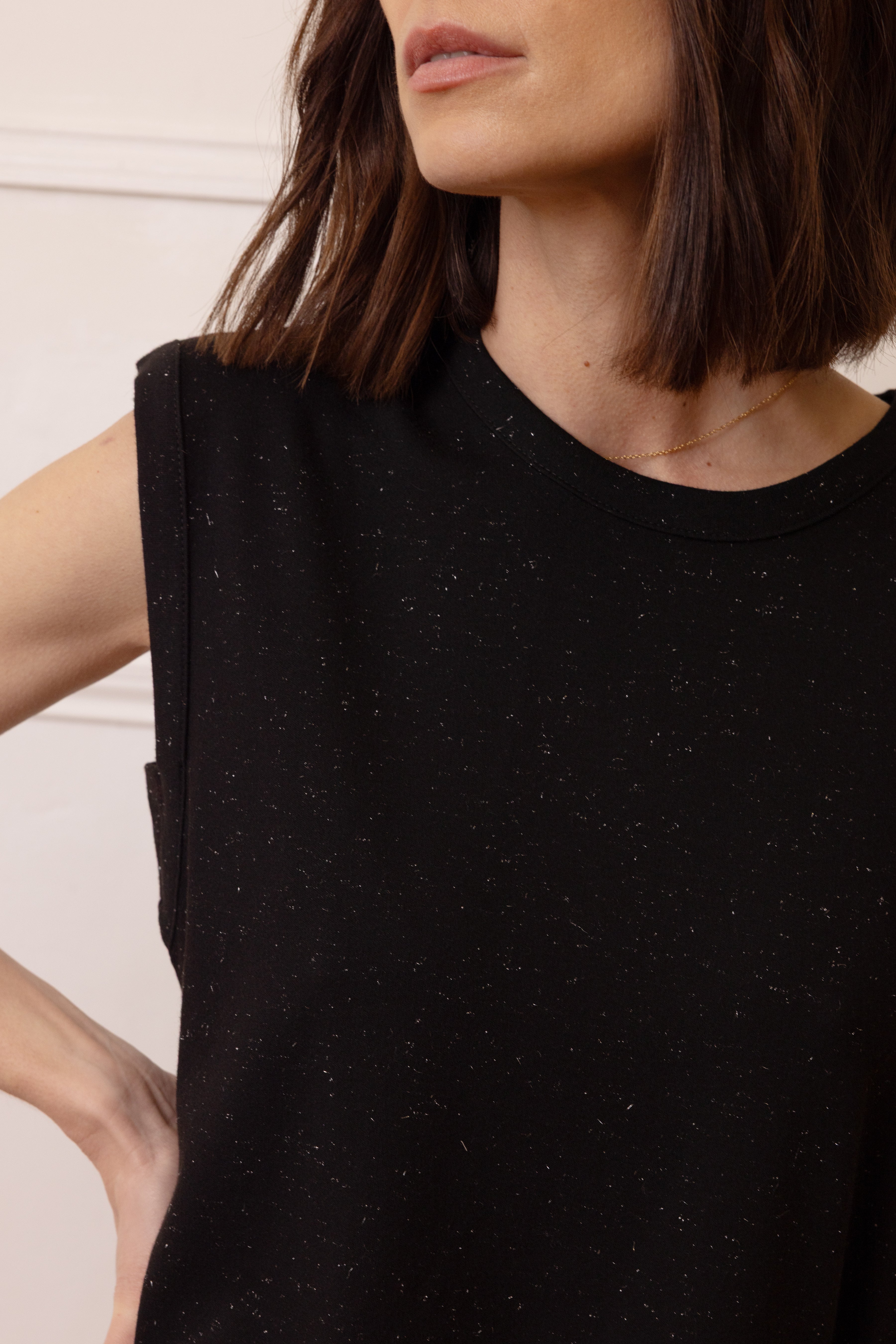 Skylar Sparkle Shoulder Pad T-Shirt - Black - Eleven Loves