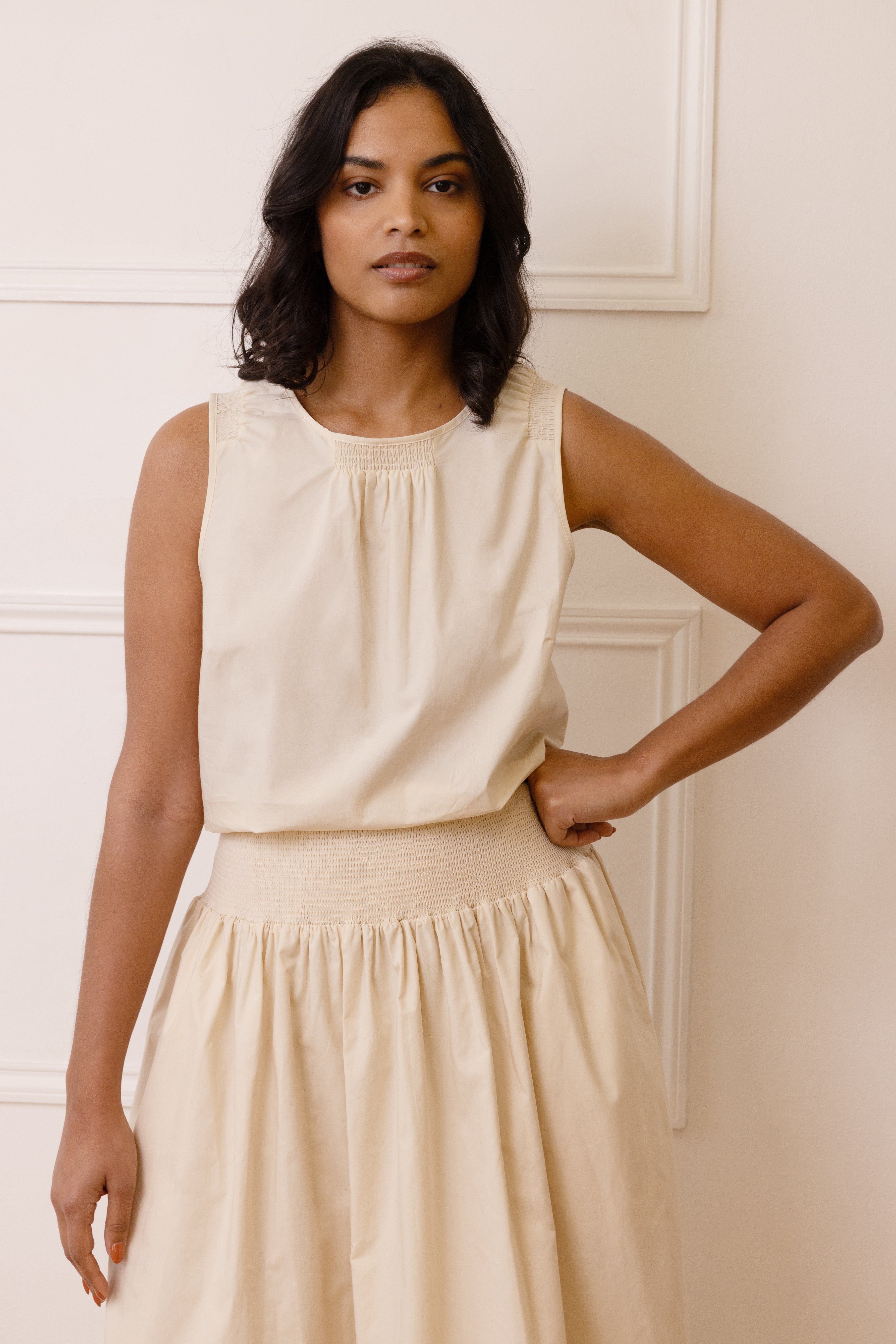 Drew Dip Hem Skirt - Ecru - Eleven Loves