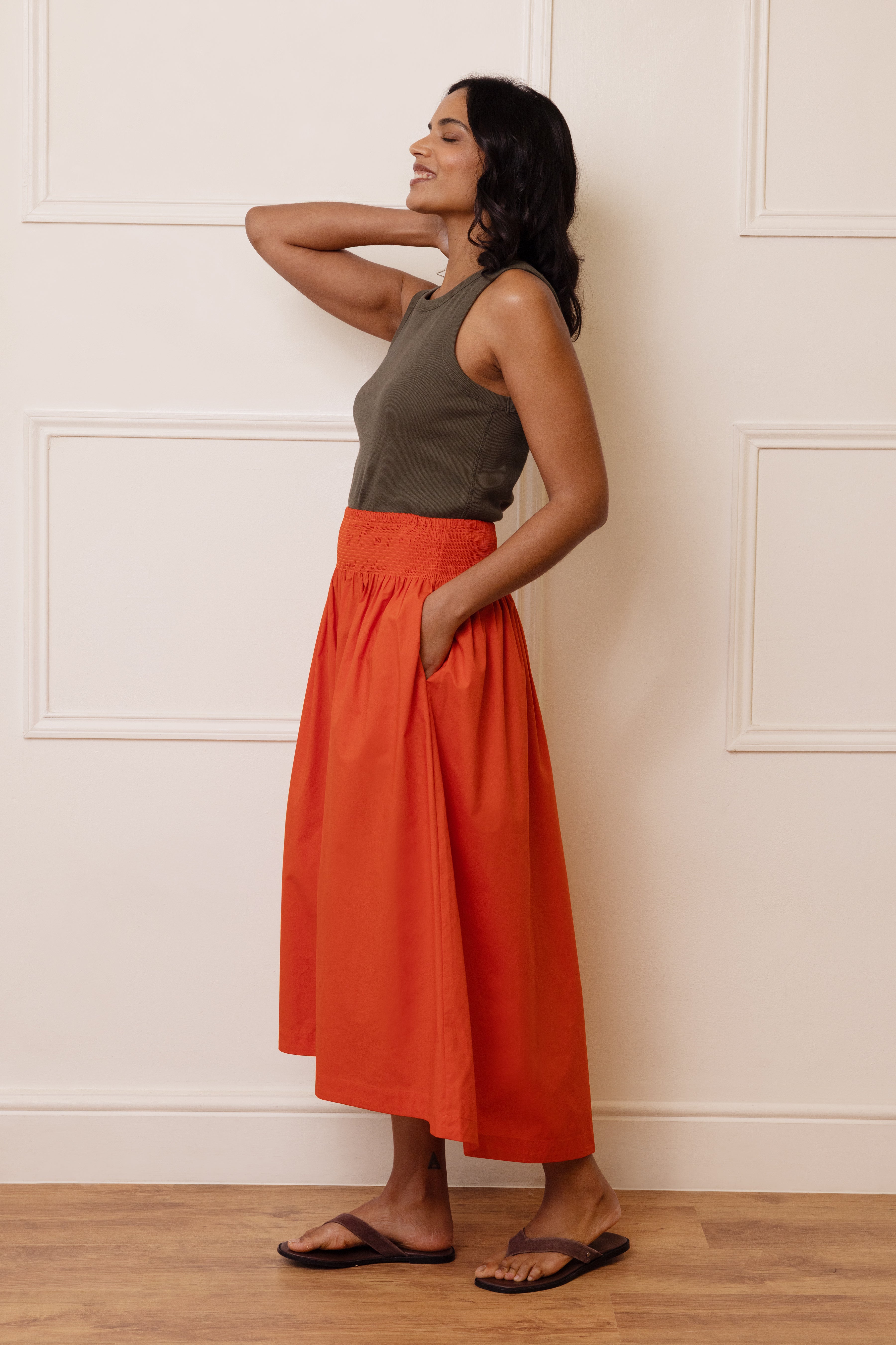 Drew Dip Hem Skirt - Orange - Eleven Loves