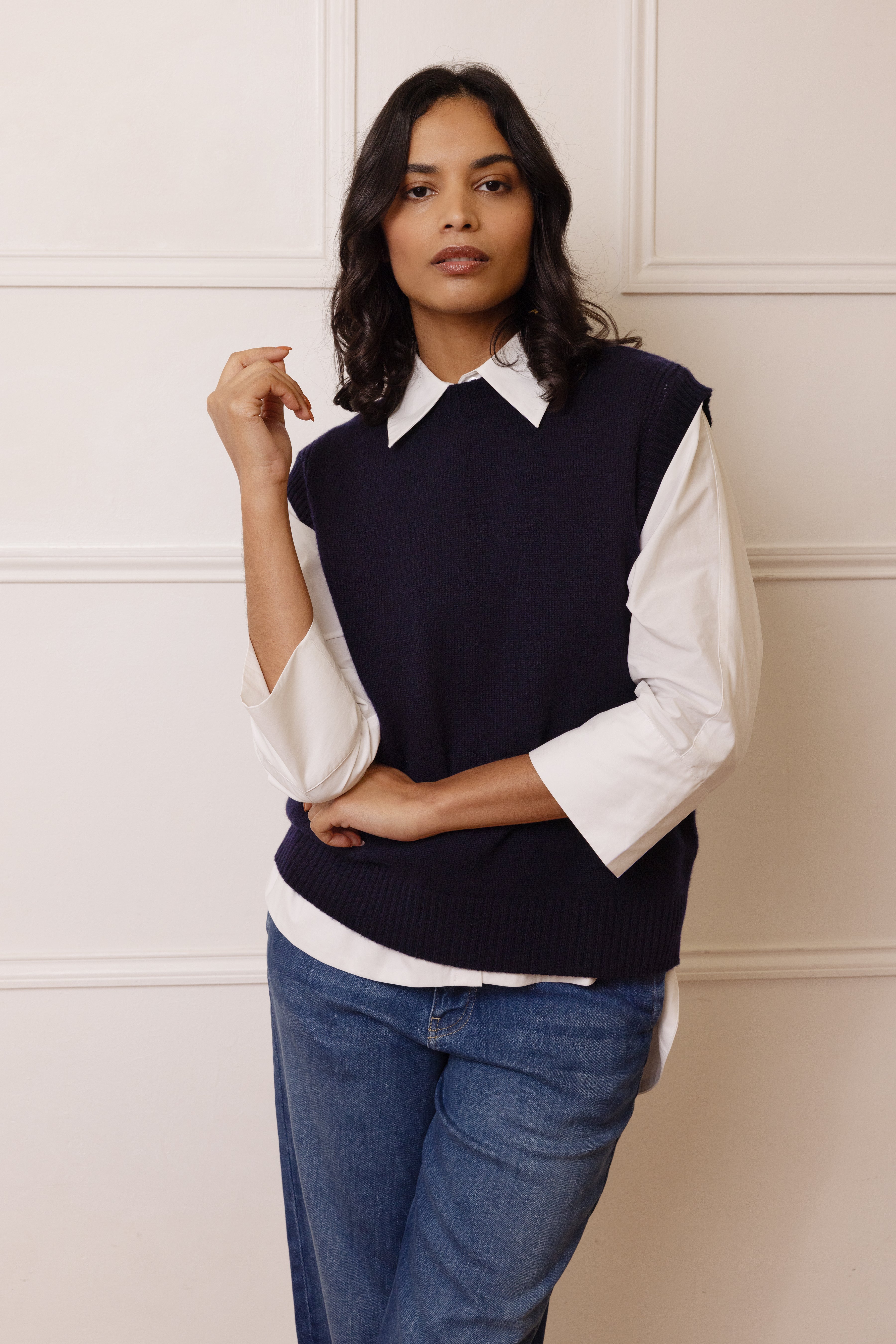 Nelly Cashmere Blend Tank - Navy