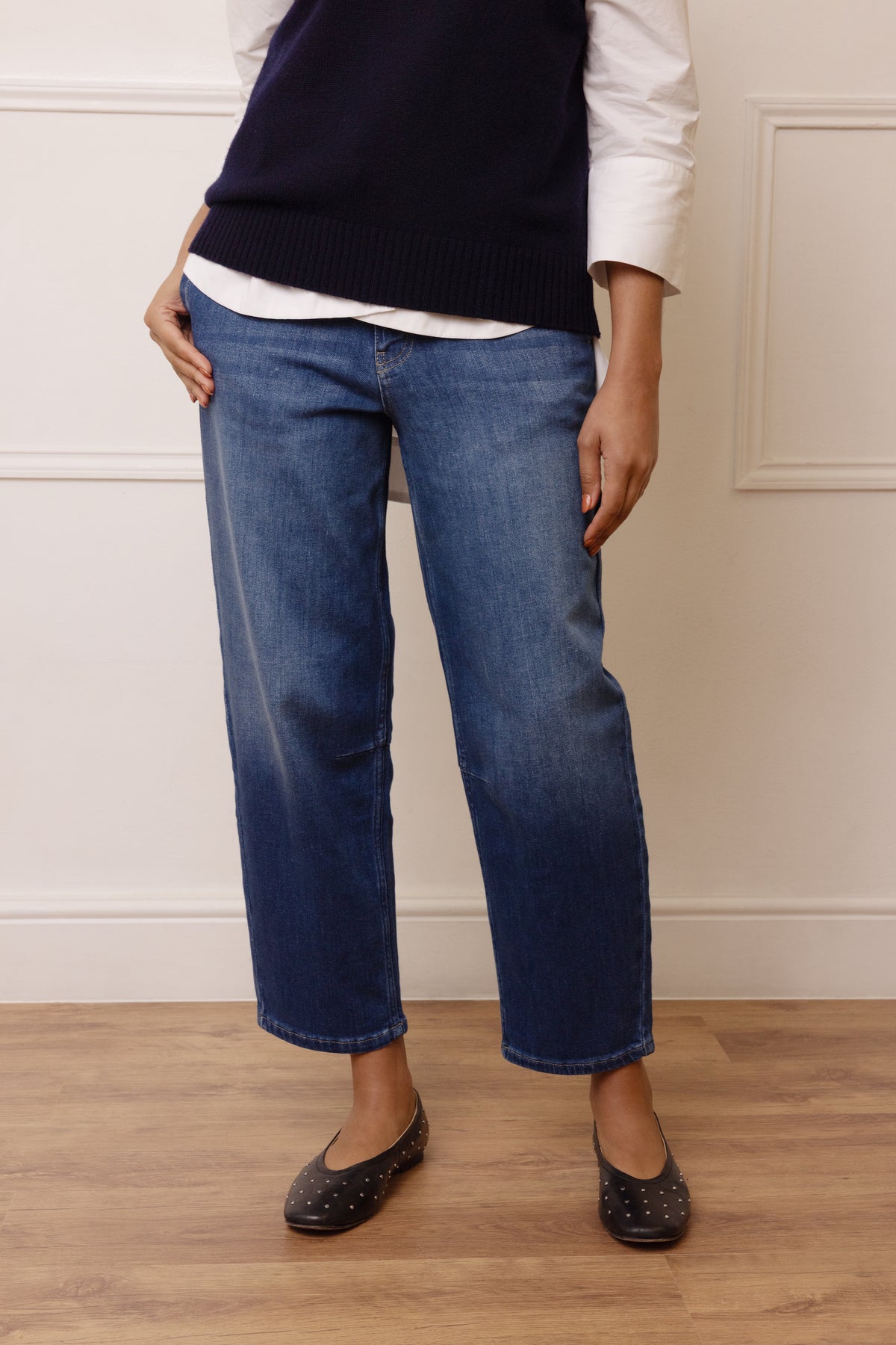 Mid Wash Stretch Barrel Leg Jeans Eleven Loves mid-wash-stretch-barrel-leg-jeans-eleven-loves
