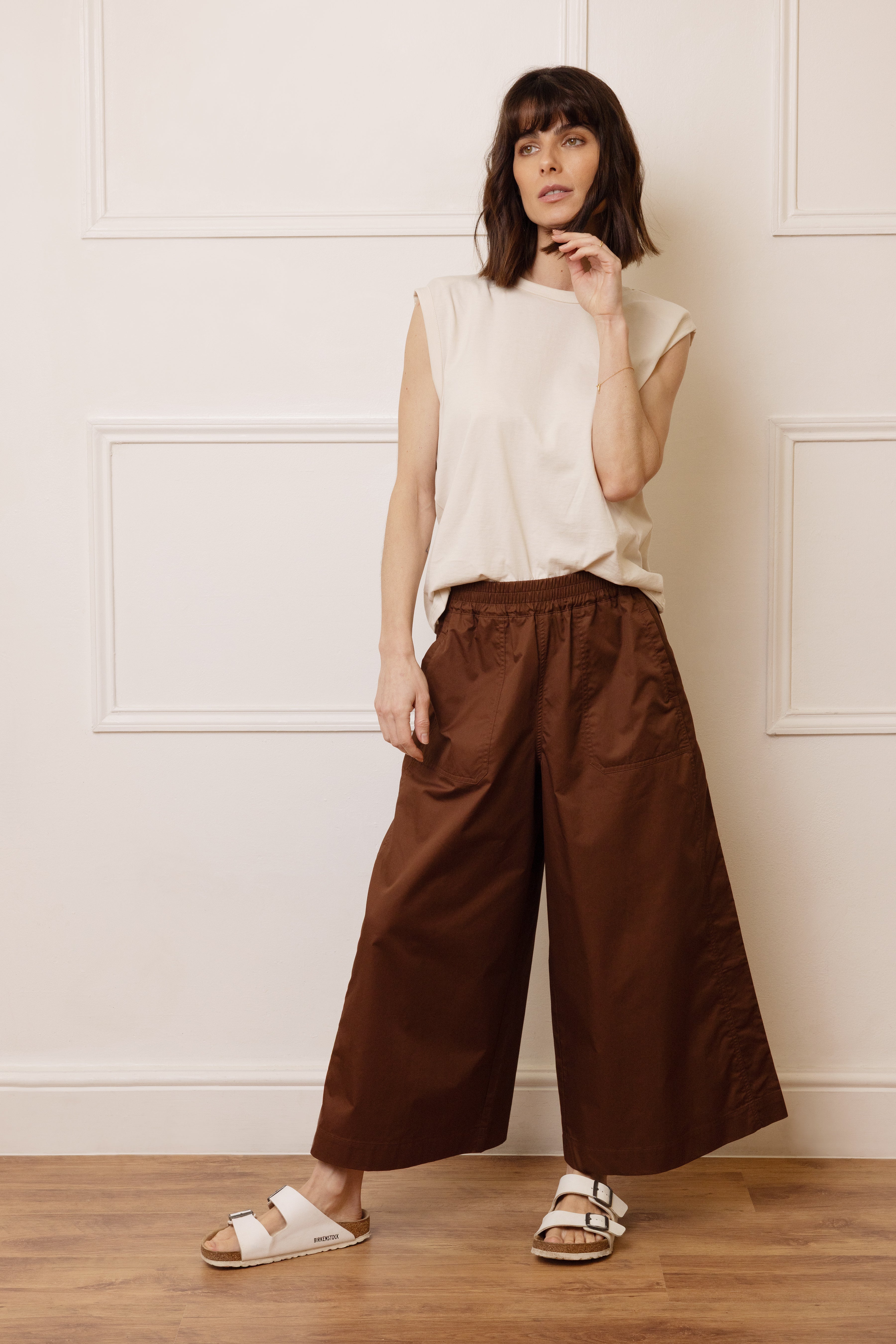 Cassie Wide Leg Cropped Trousers - Chocolate - Eleven Loves