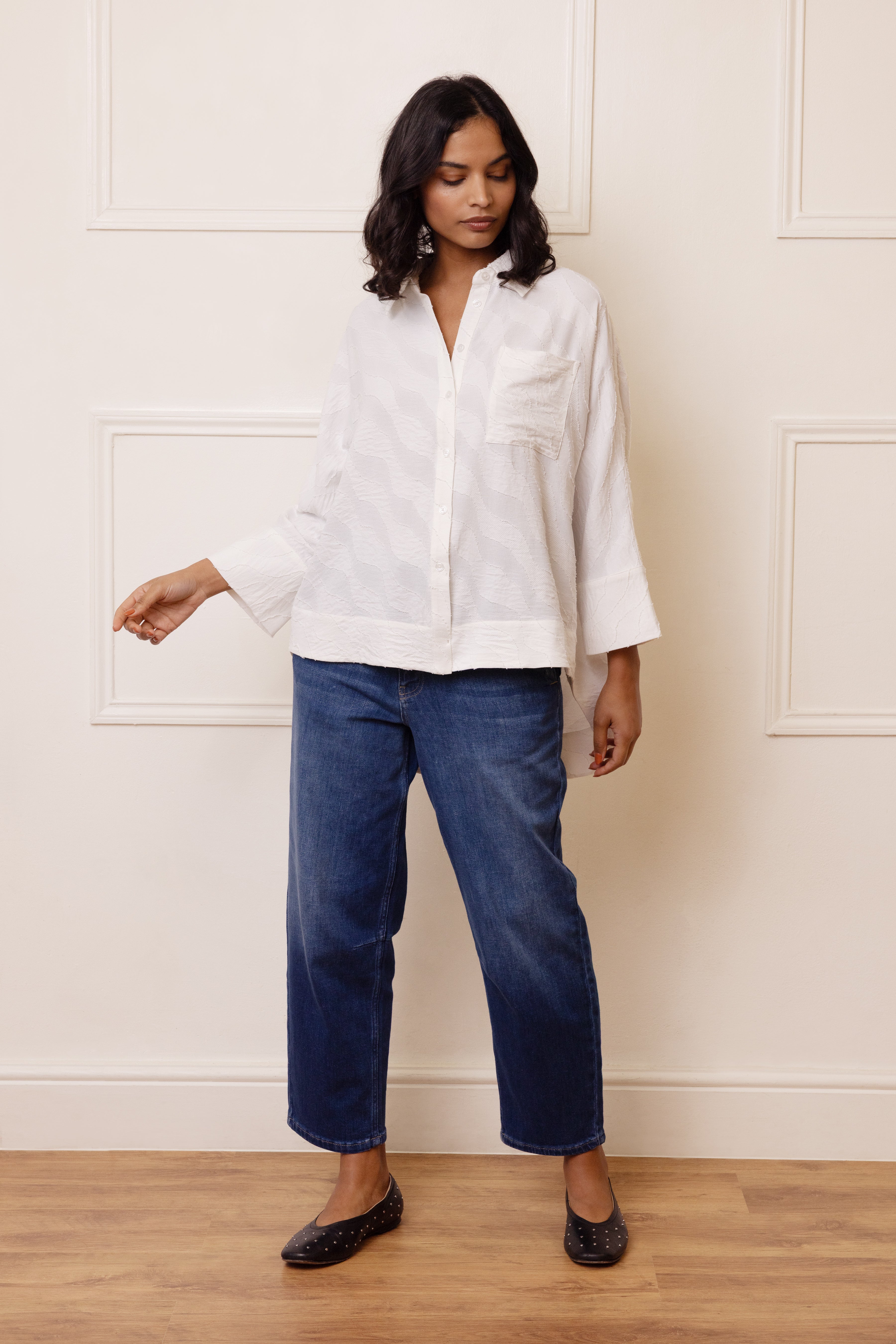 Olivia Textured Shirt - White - Eleven Loves