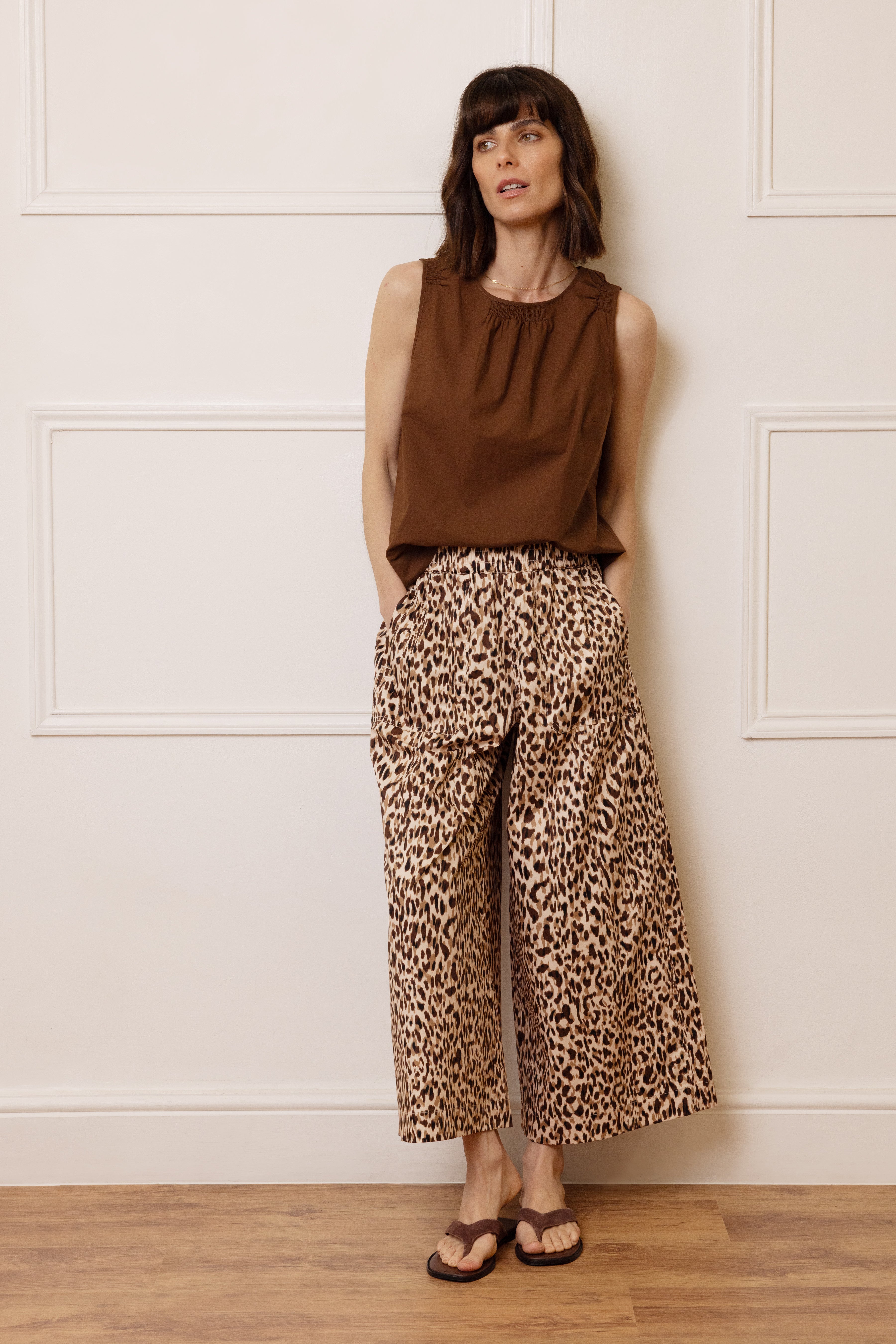 Cassie Wide Leg Cropped Trousers - Leopard - Eleven Loves