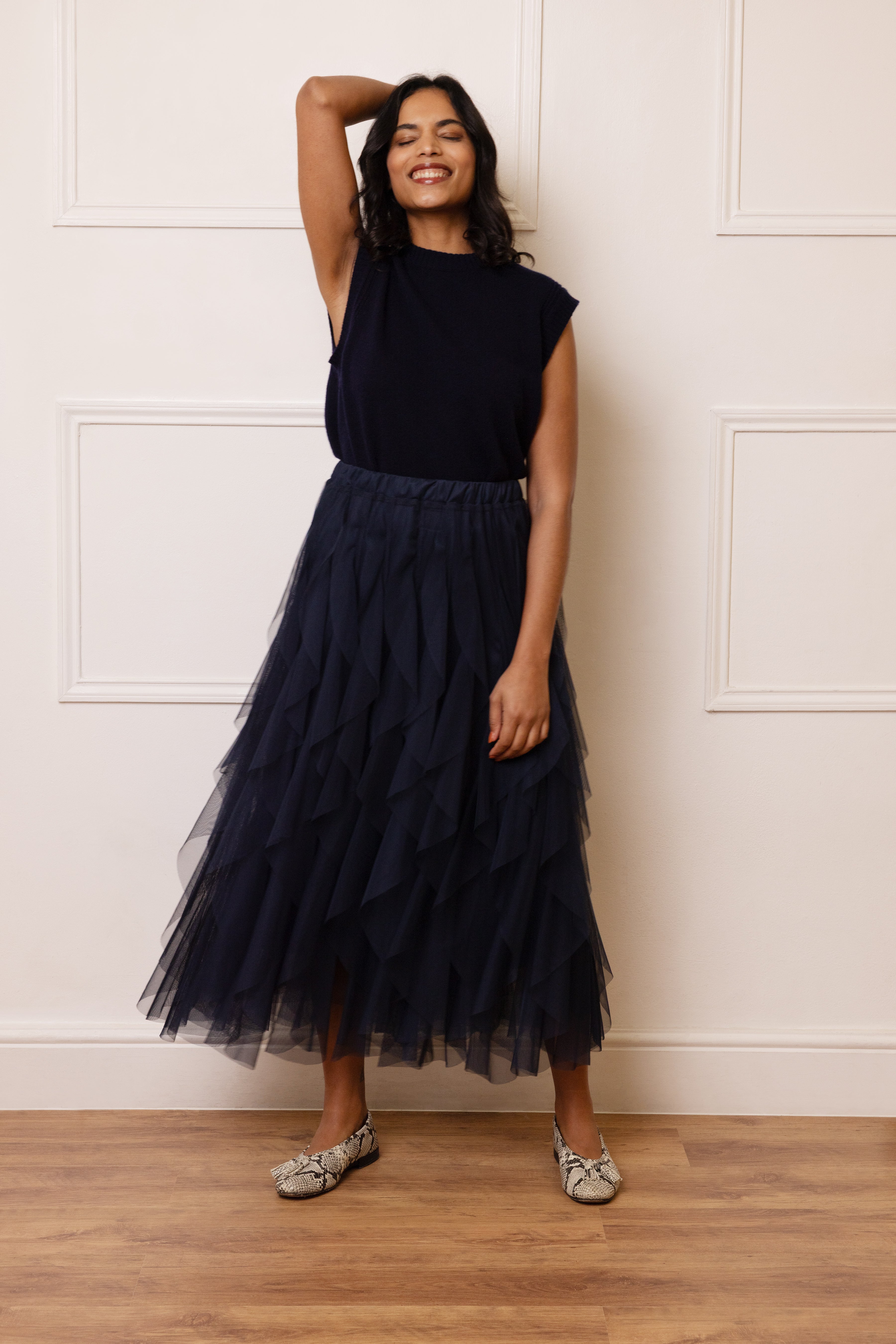 Iris Tulle Maxi Skirt - Navy