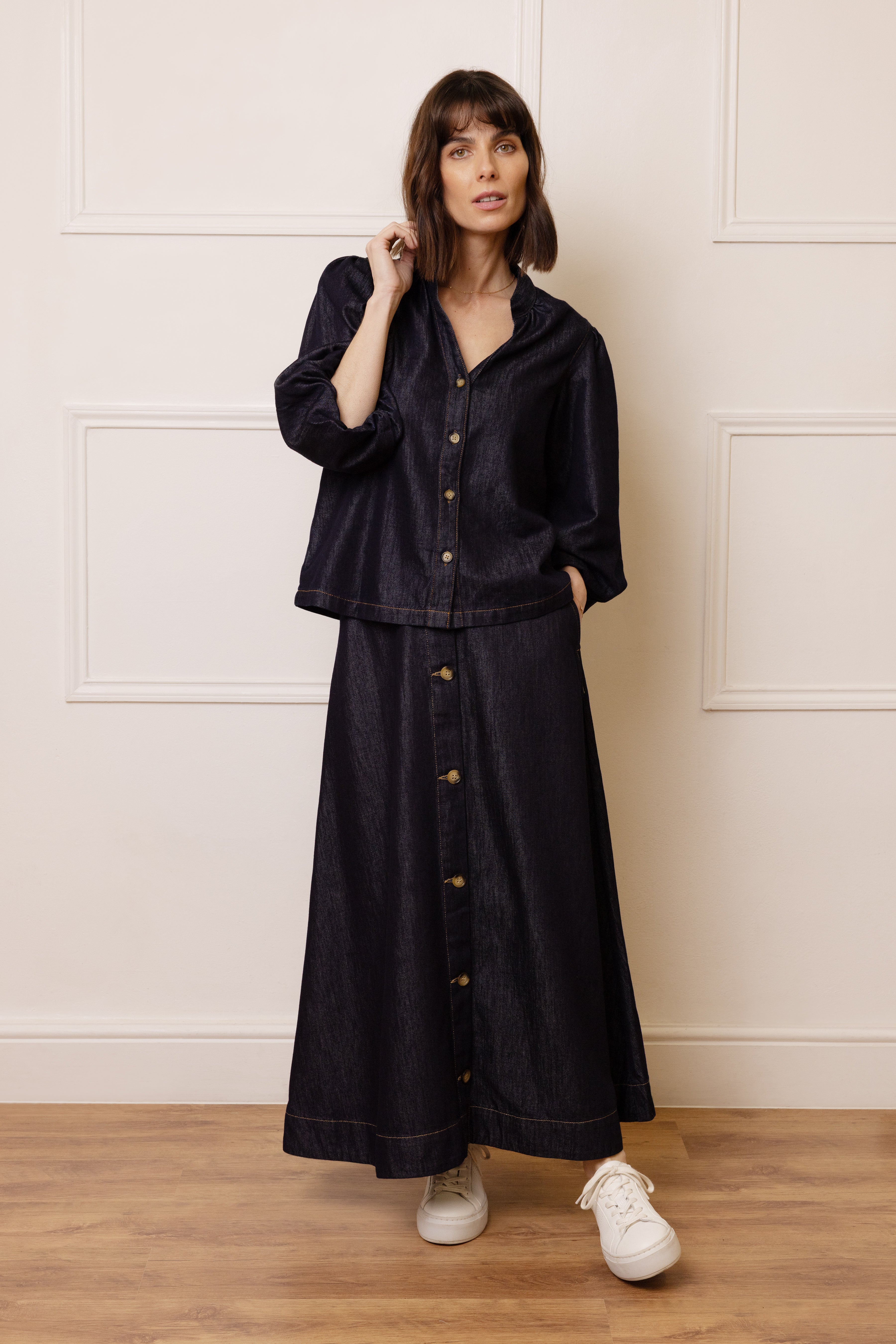 Imogen Denim Skirt - Dark Wash - Eleven Loves