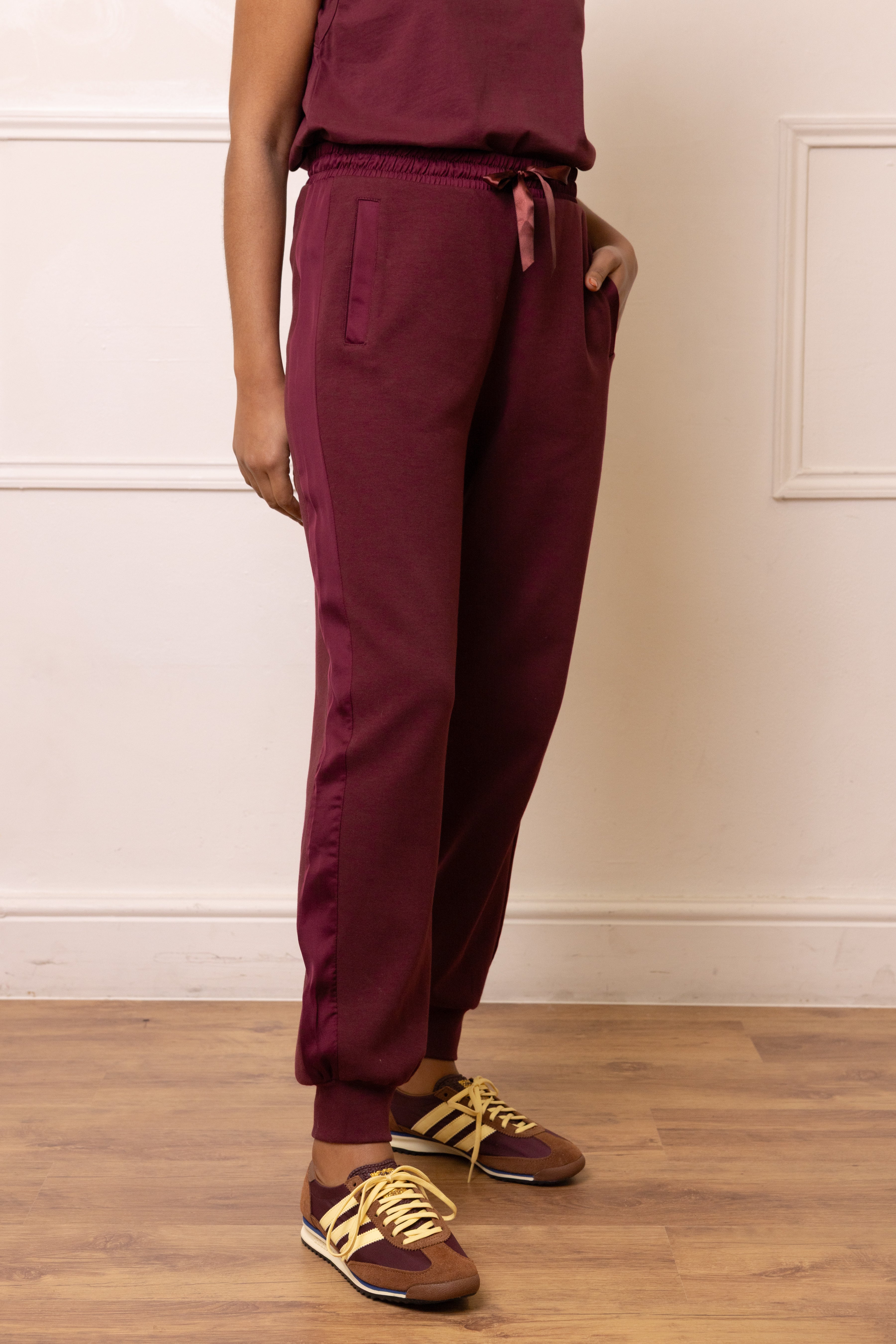 Perfect Side Stripe Joggers - Dark Cherry