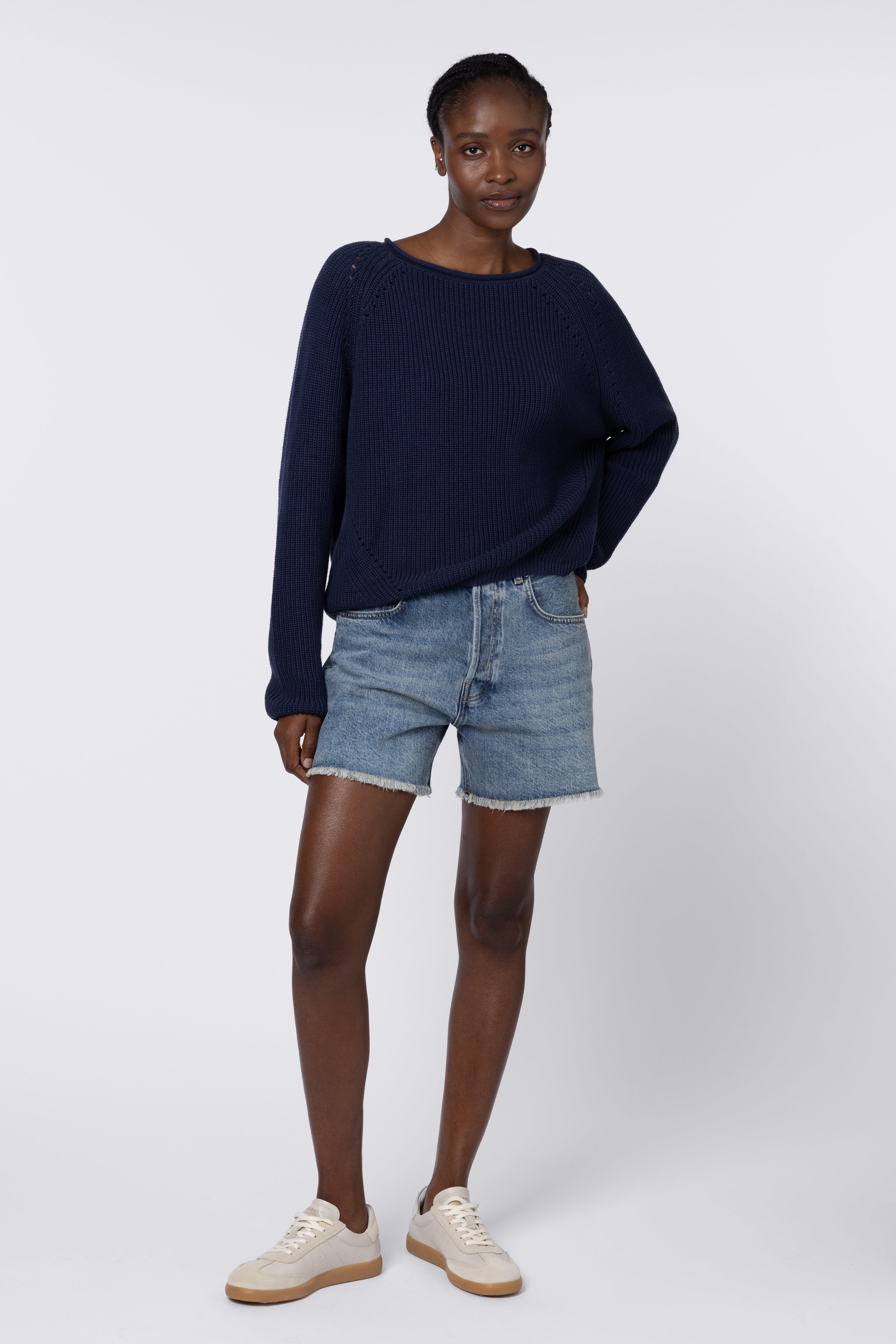Polly Pointelle Jumper - Navy