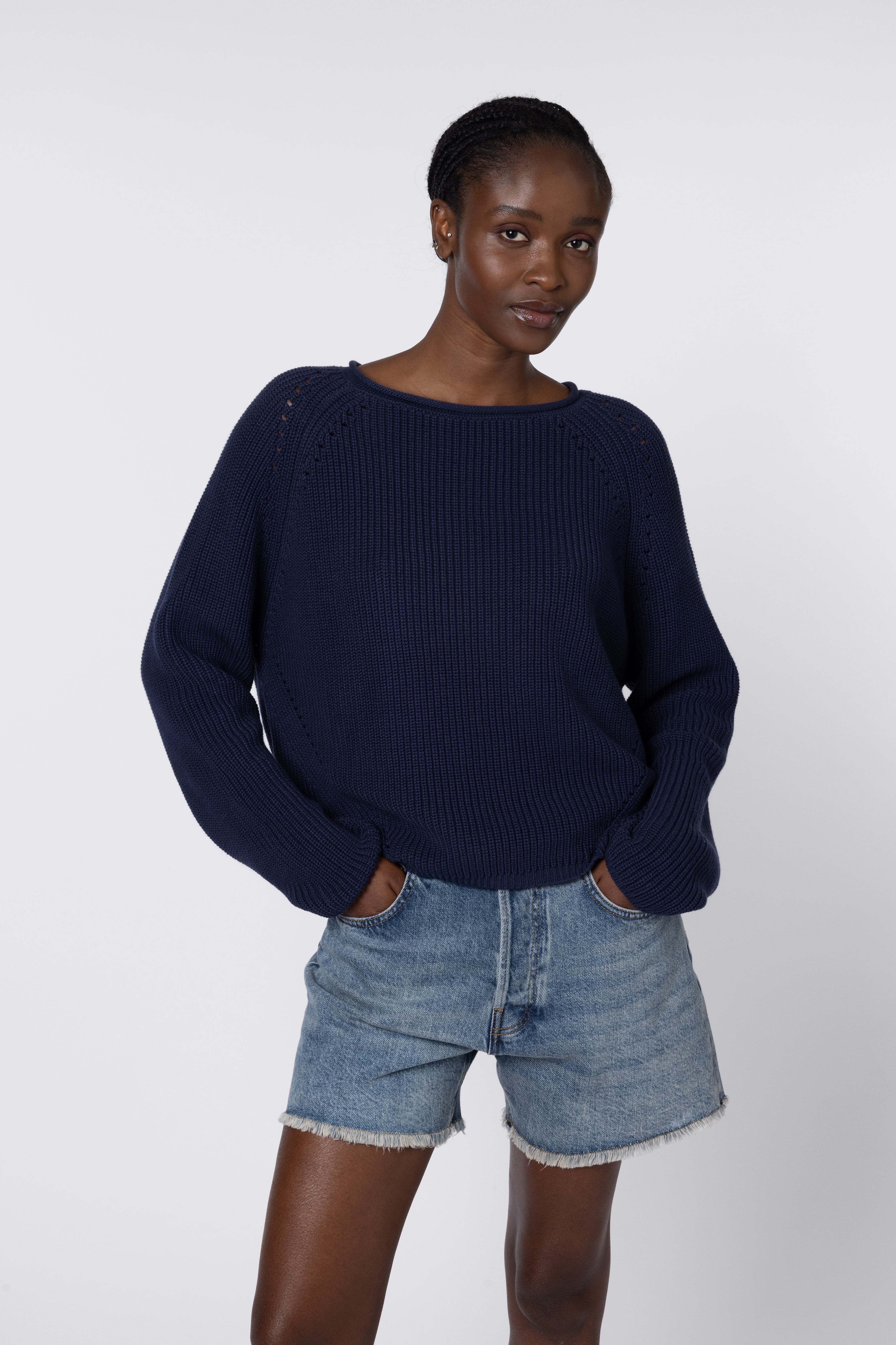 Polly Pointelle Jumper - Navy