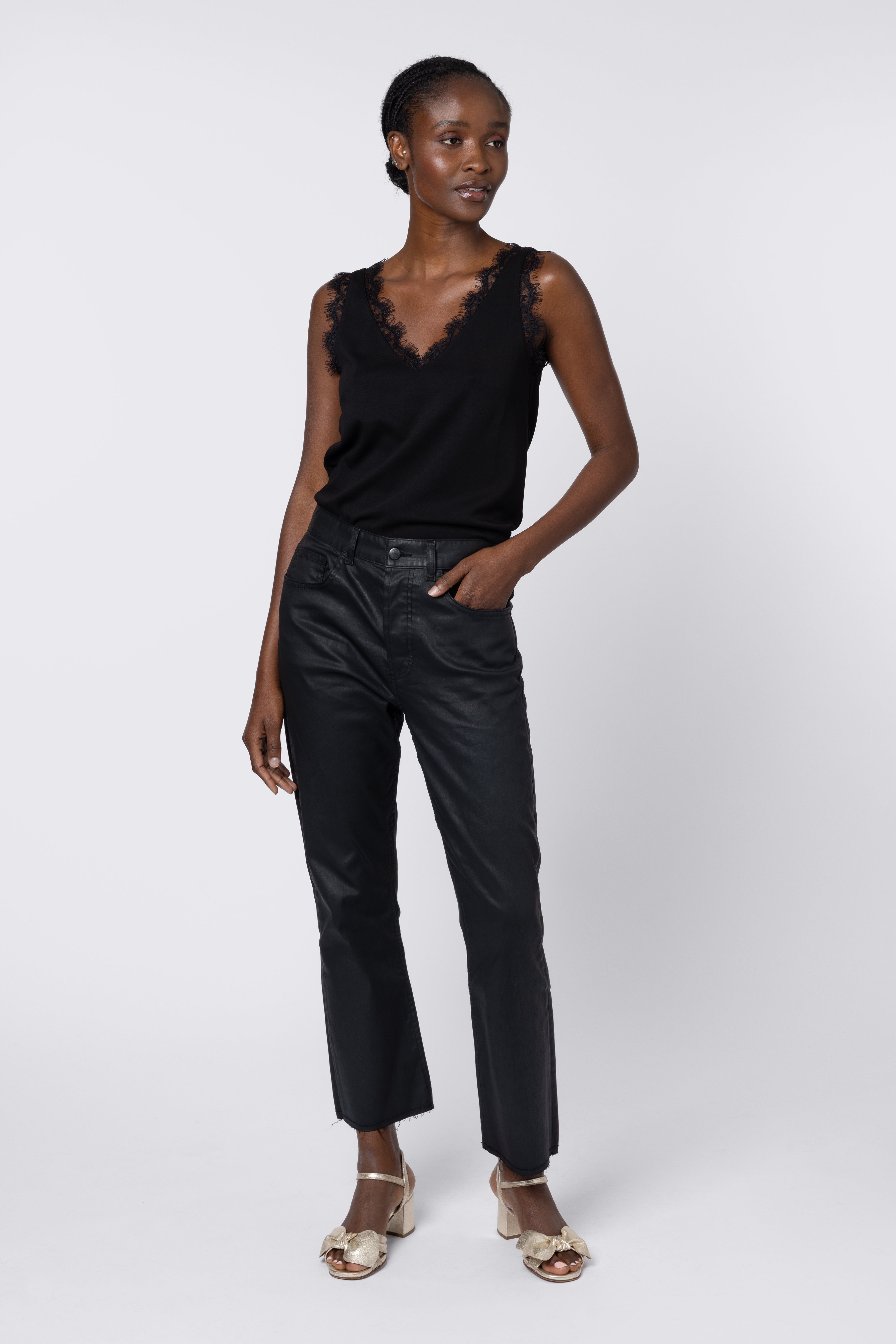 Lina Lace Trim Vest - Black