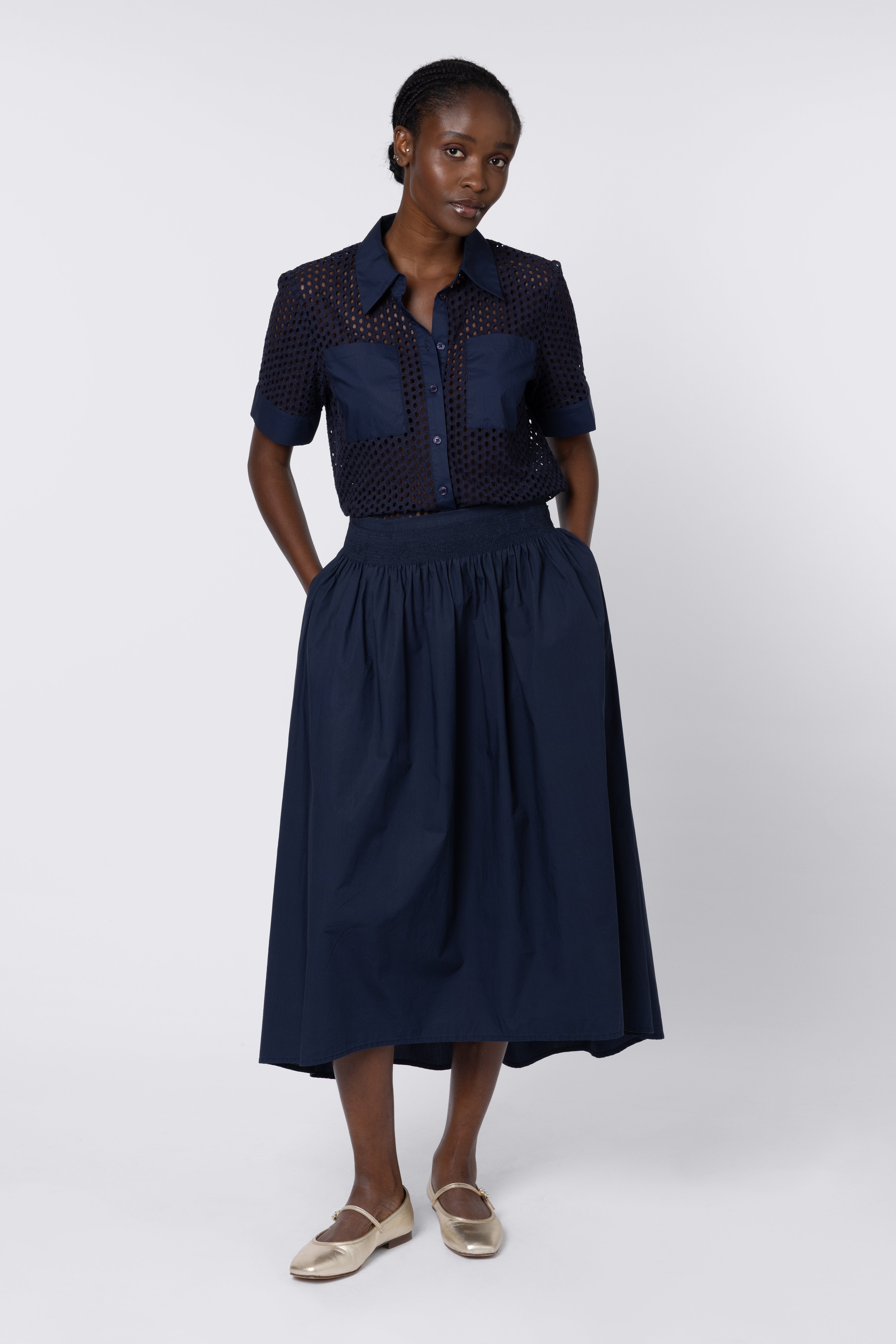 Blake Broderie Shirt - Navy