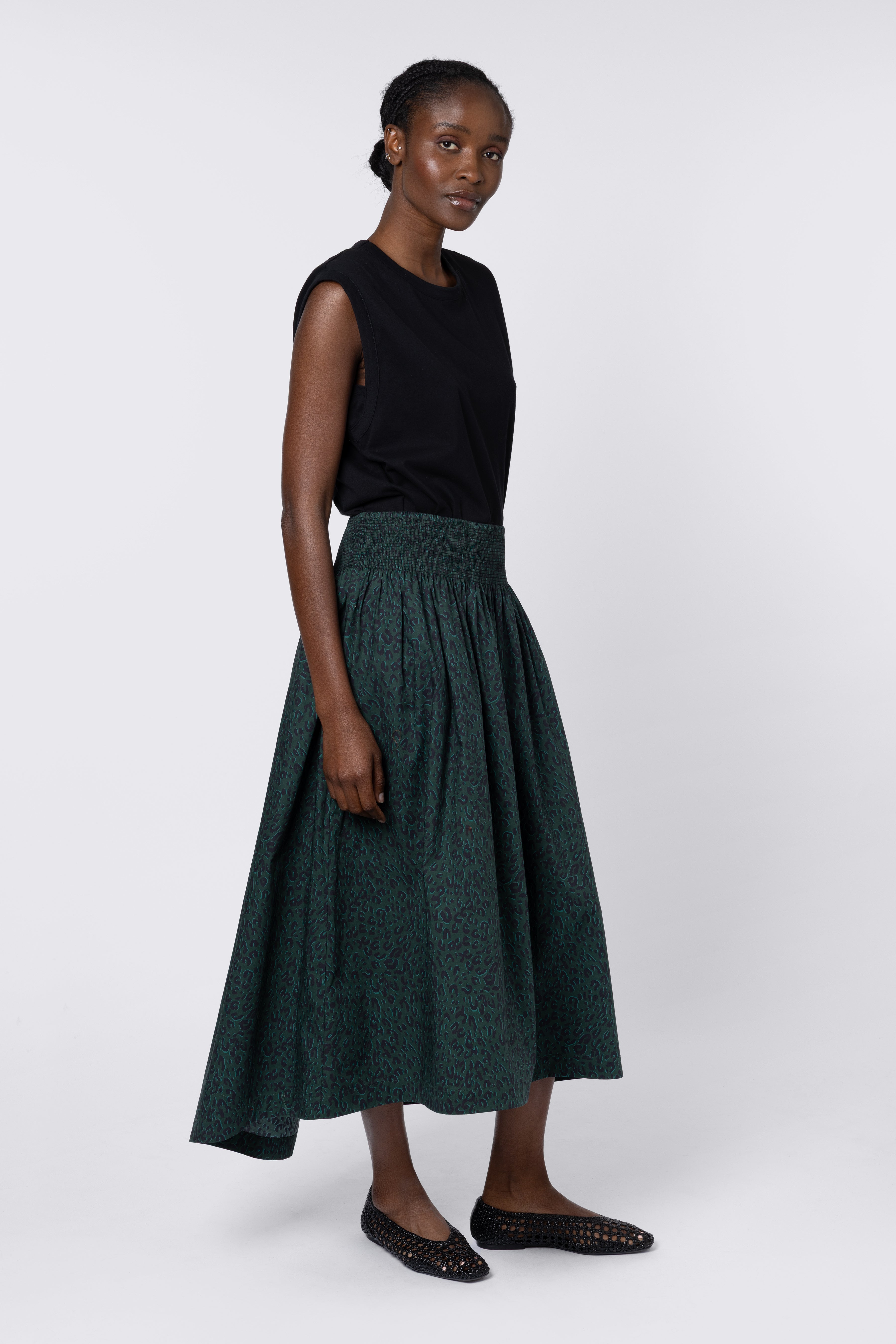 Drew Dip Hem Skirt - Teal Leopard