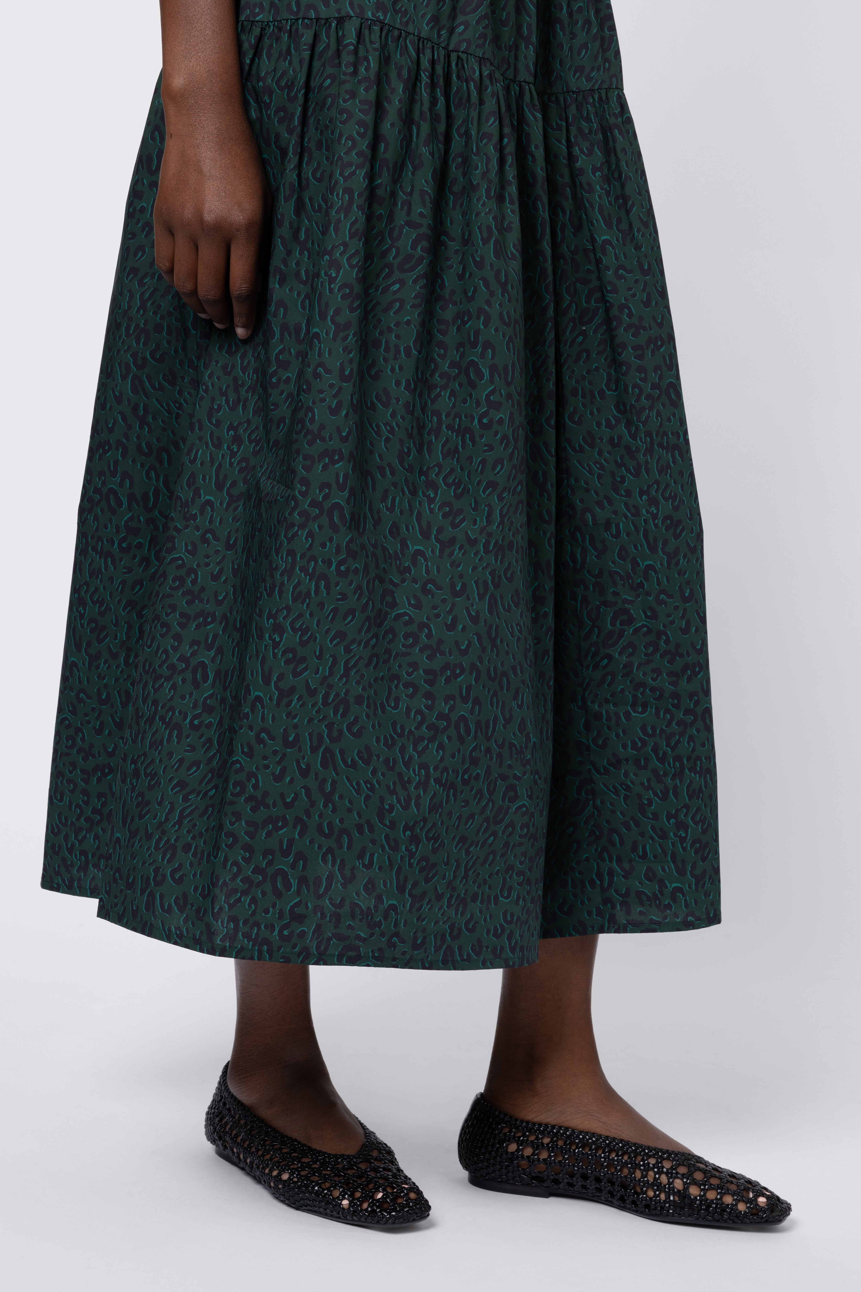 Elise Balloon Sleeve Dress - Teal Leopard
