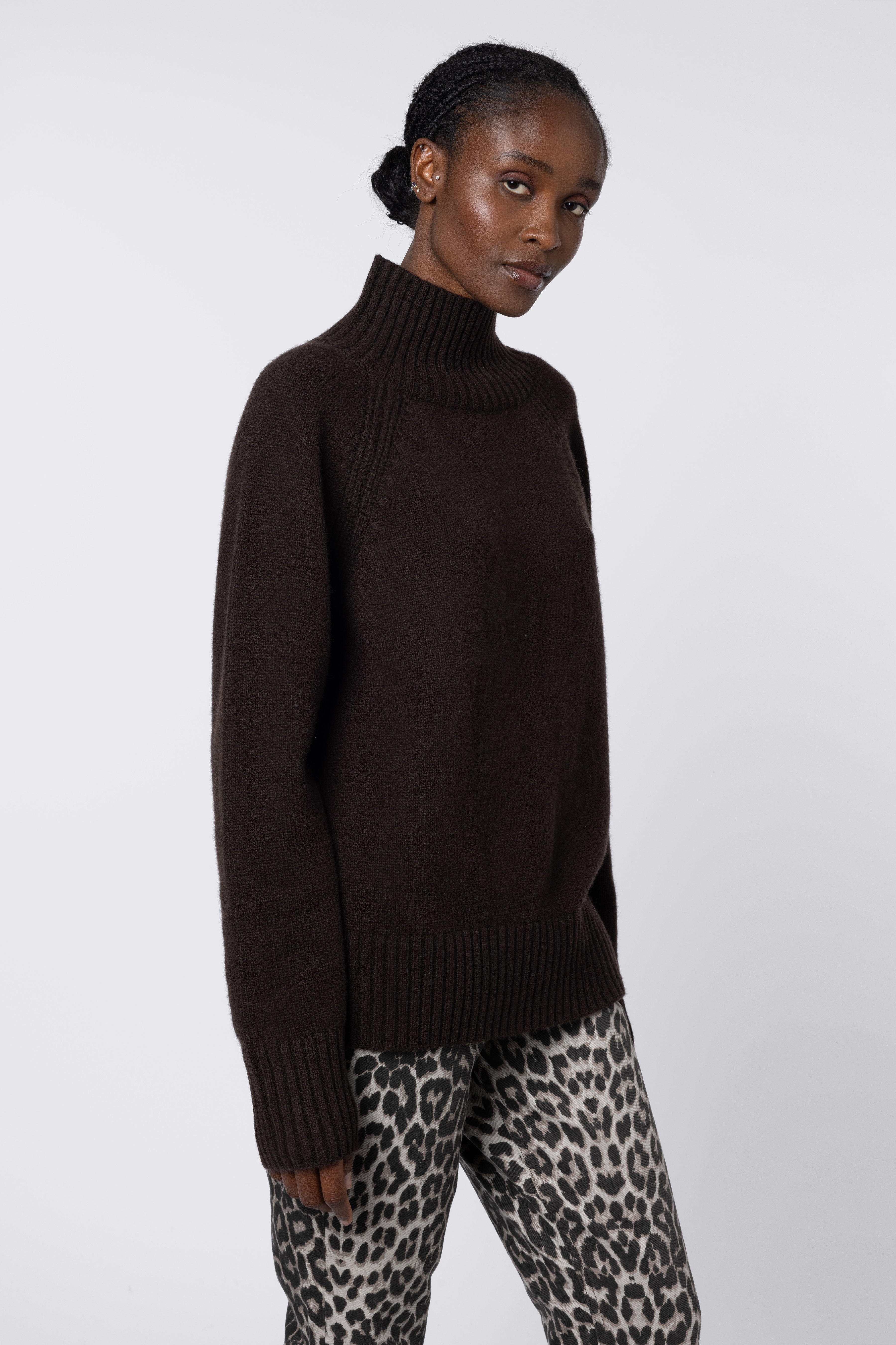 Bea Funnel Neck Jumper - Chocolate
