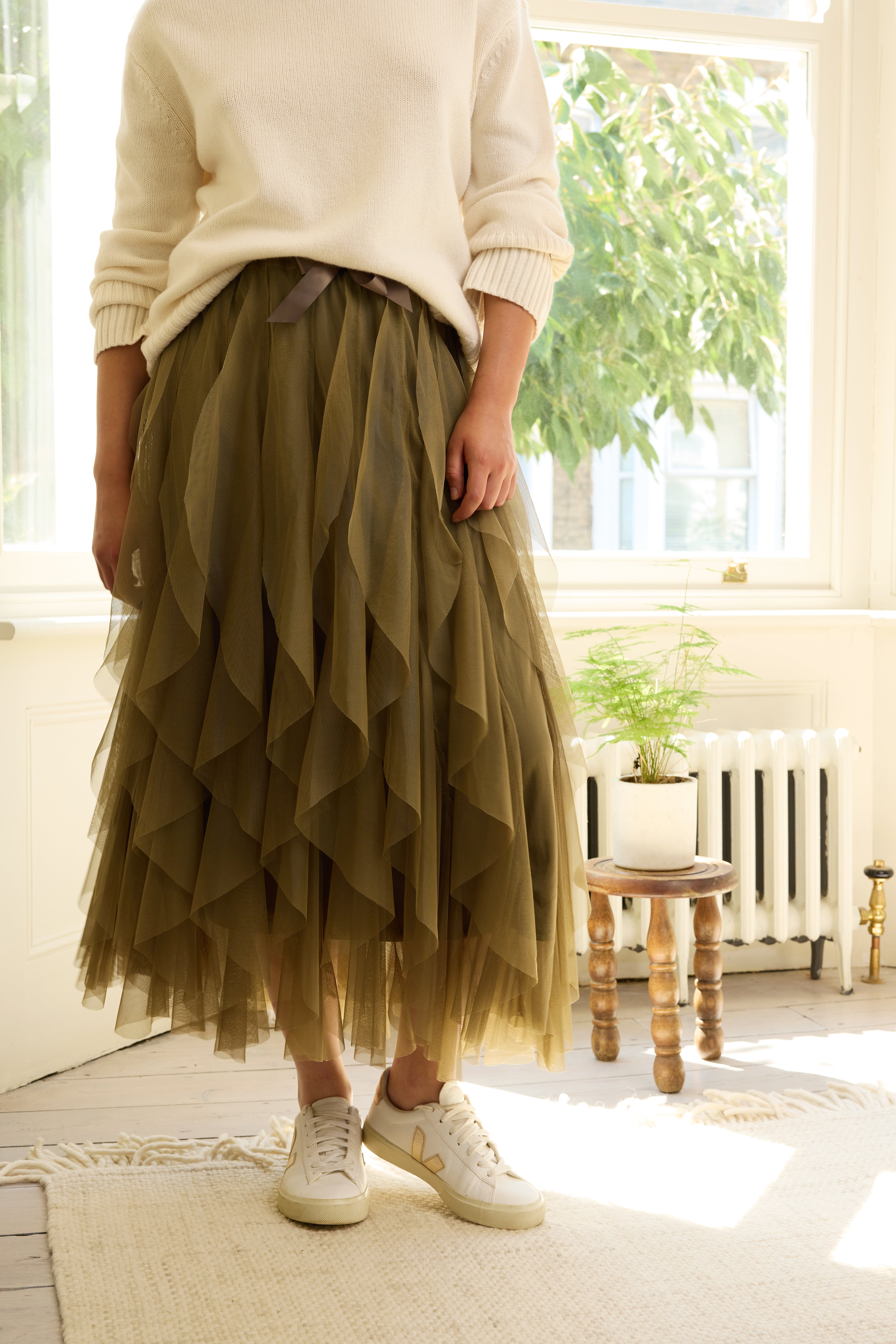 Iris Tulle Maxi Skirt - Olive